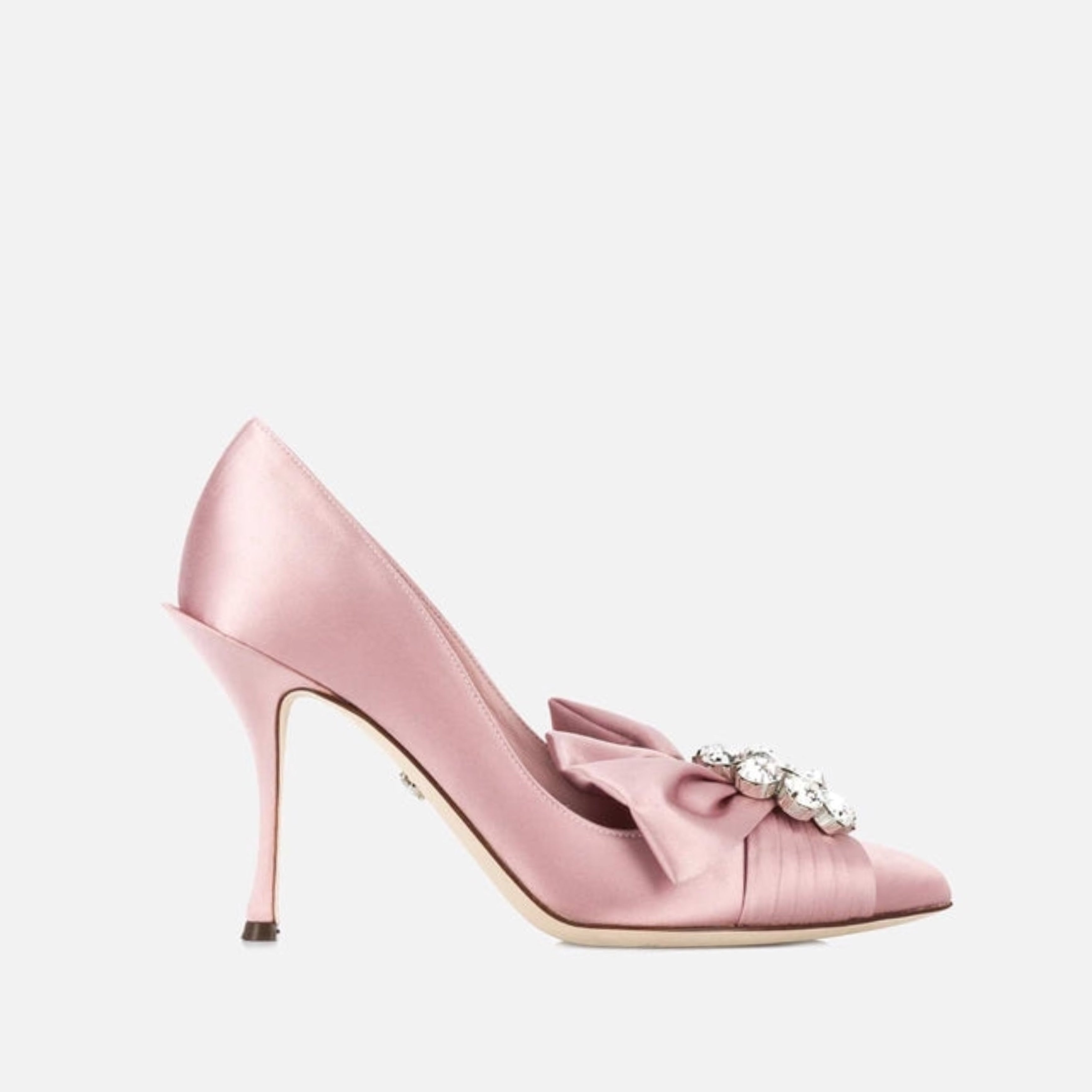 Дамски сатенени обувки на висок ток с кристали в розово DOLCE & GABBANA Women’s Pink Satin Heels with Crystals