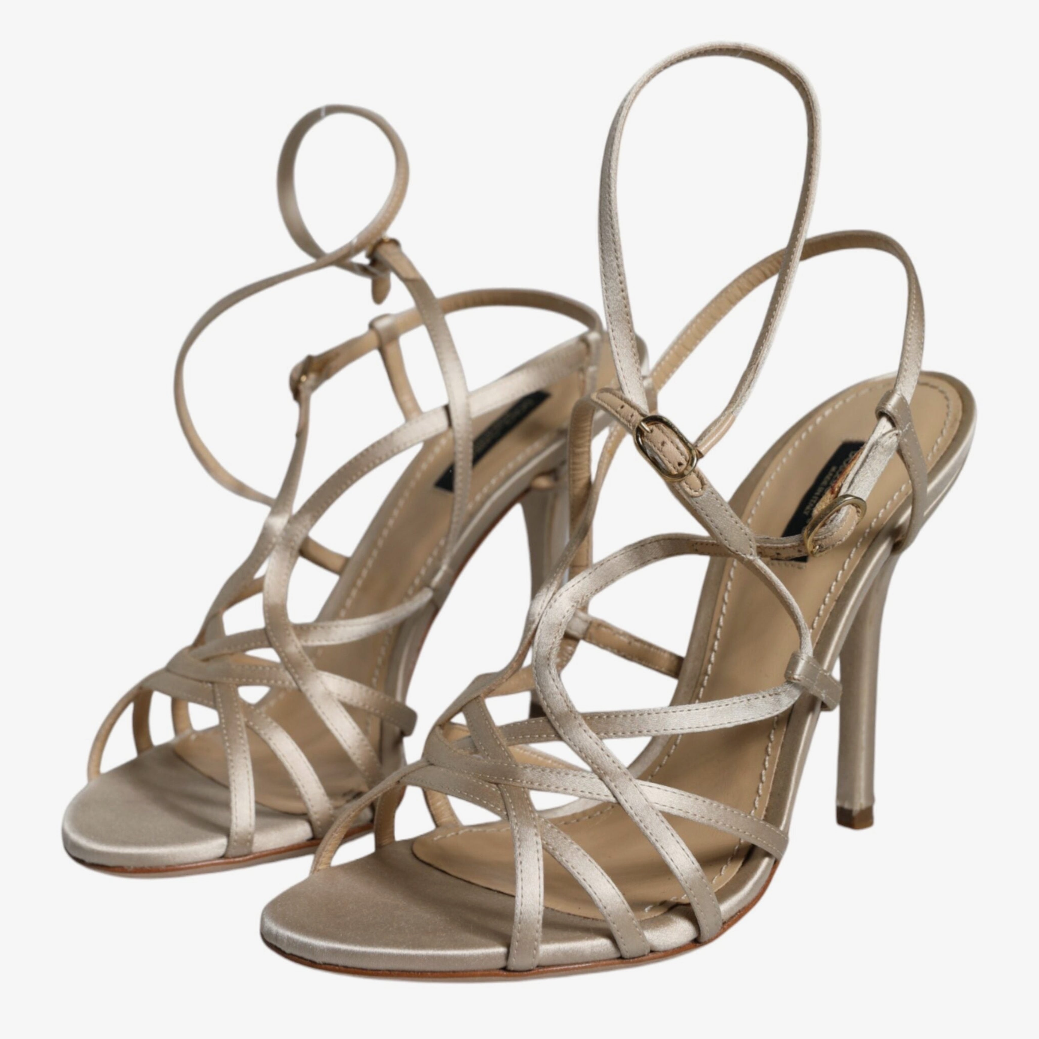 Дамски луксозни бежови сандали DOLCE & GABBANA Women’s Beige Leather Stiletto Heels Sandals