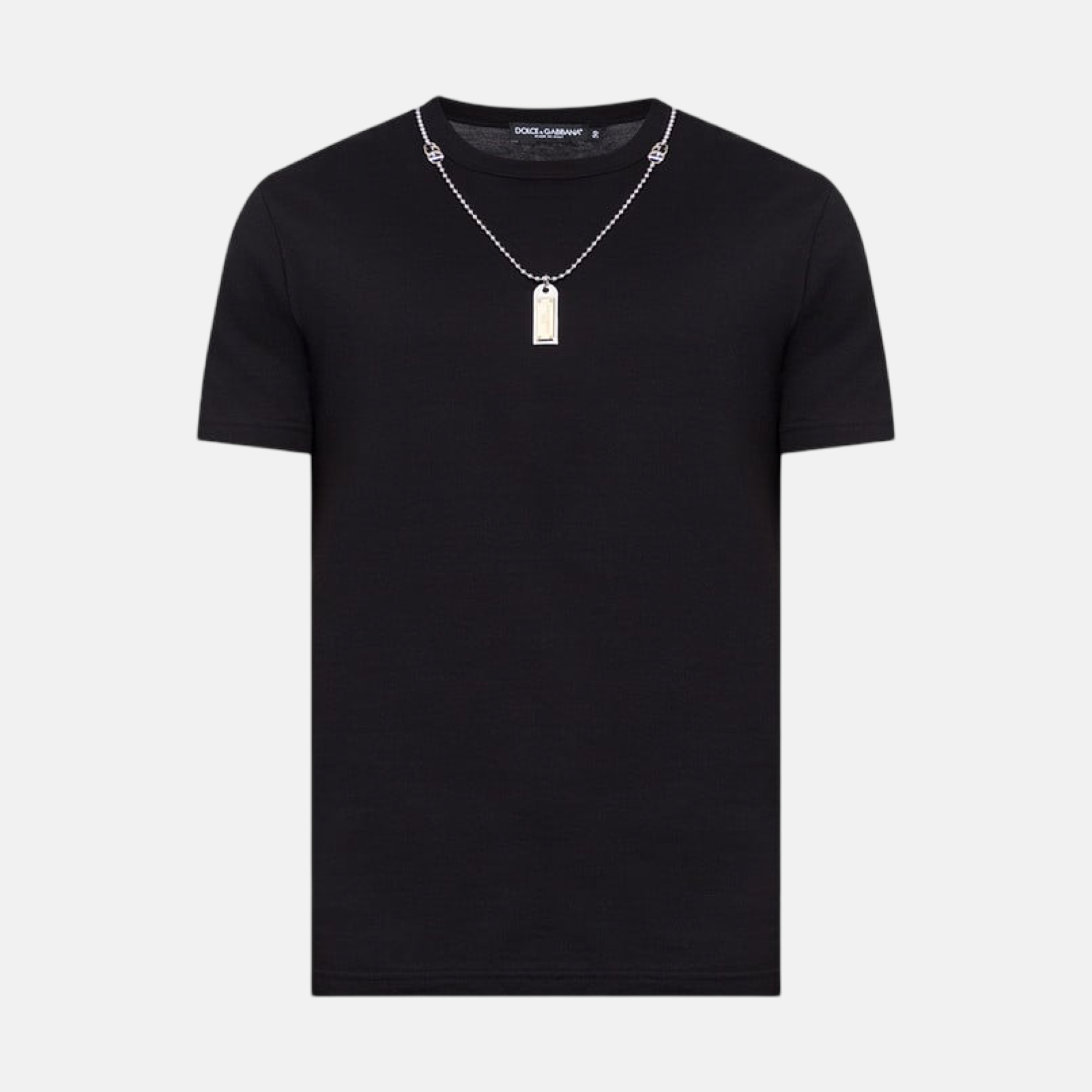 Мъжка черна тениска с гердан Dolce & Gabbana Necklace Embellished Men T-shirt