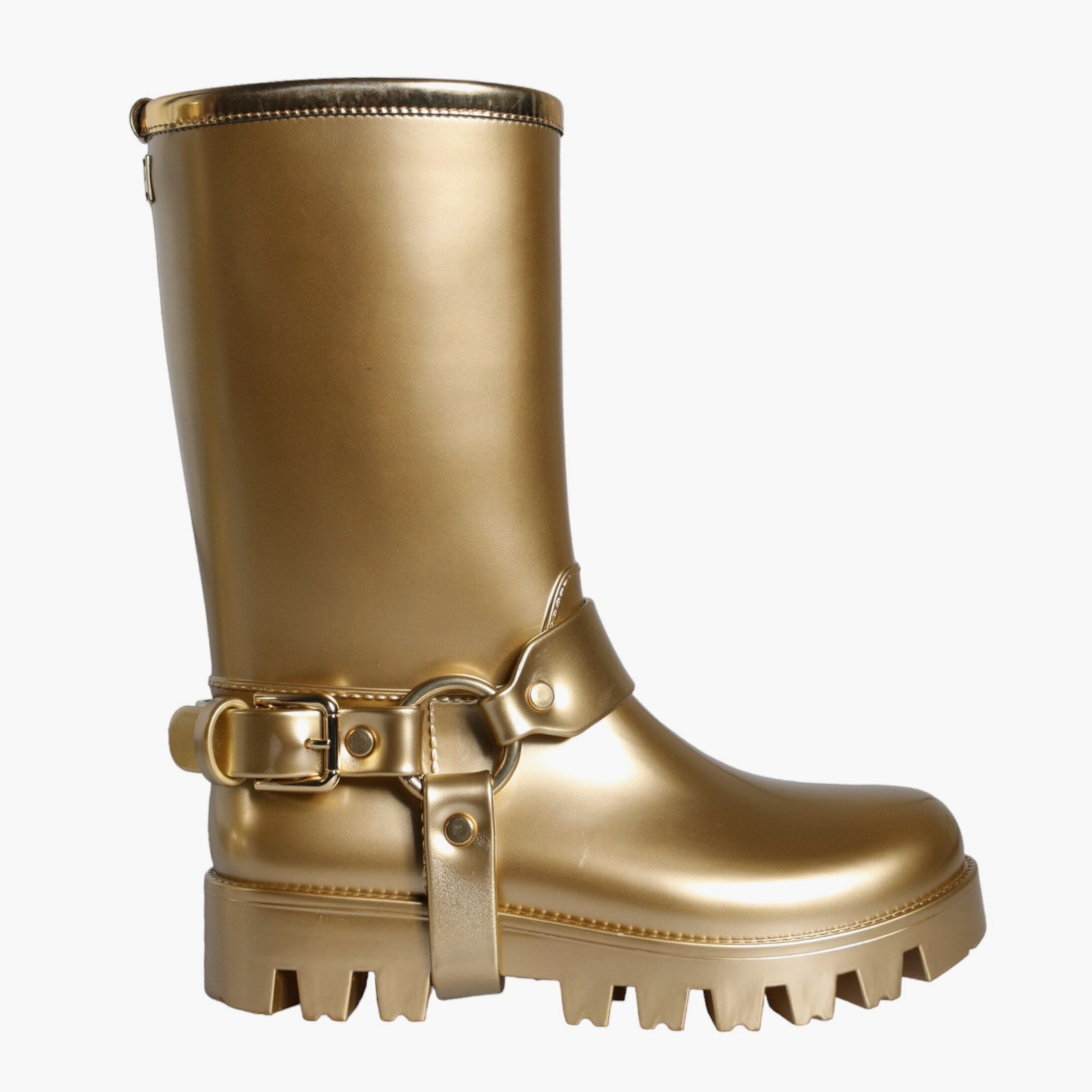 Дамски луксозни гумени ботуши за дъжд в златист цвят DOLCE & GABBANA
Women’s Metallic Gold Rubber PVC Rain Boots