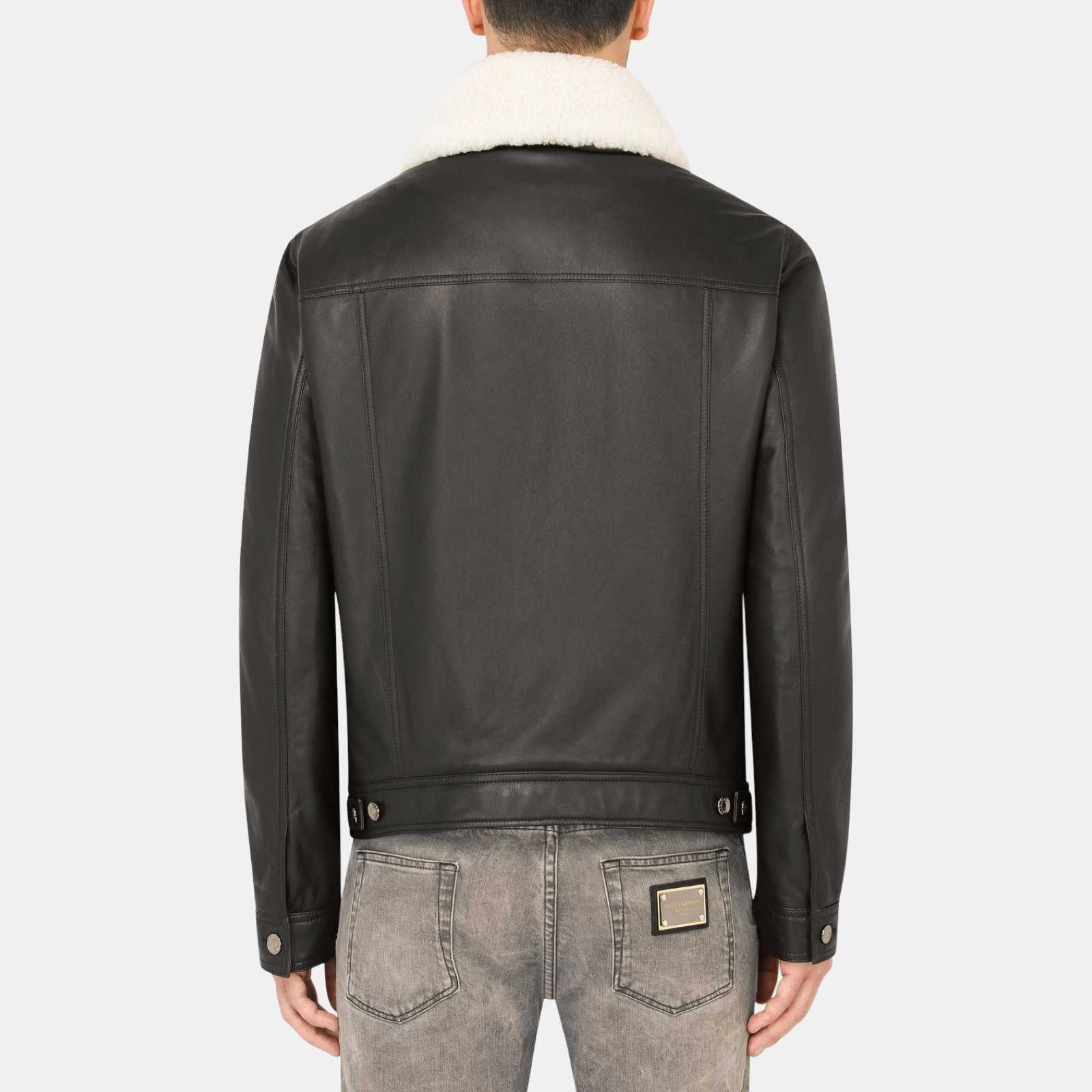 Dolce & Gabbana Shearling Collar Men Leather Jacket G9VN0L HULLZ N0000 Back View