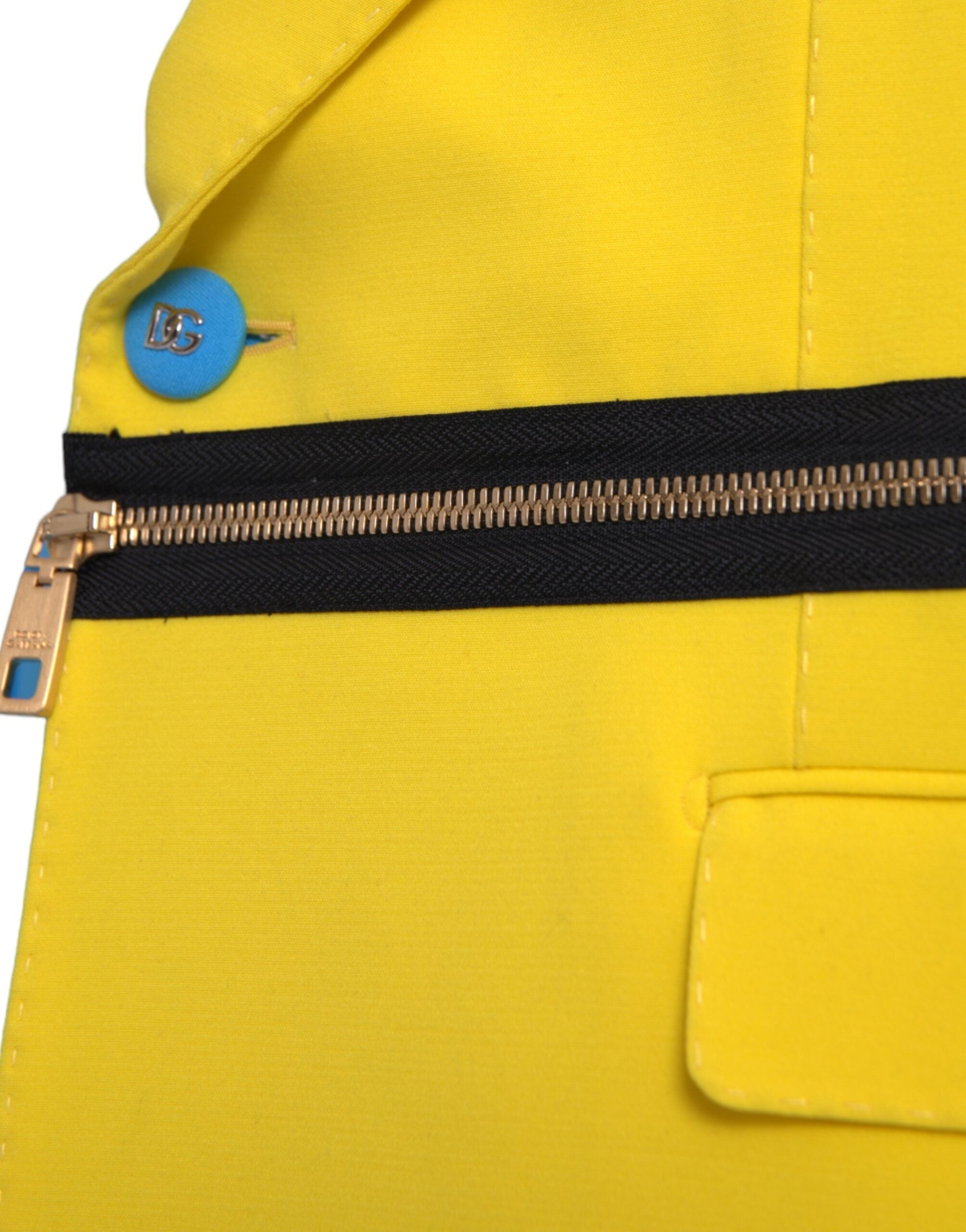 Дамско луксозно сако в синьо и жълто DOLCE & GABBANA Women’s Luxury Light Blue/Yellow Blazer with Pink Roses