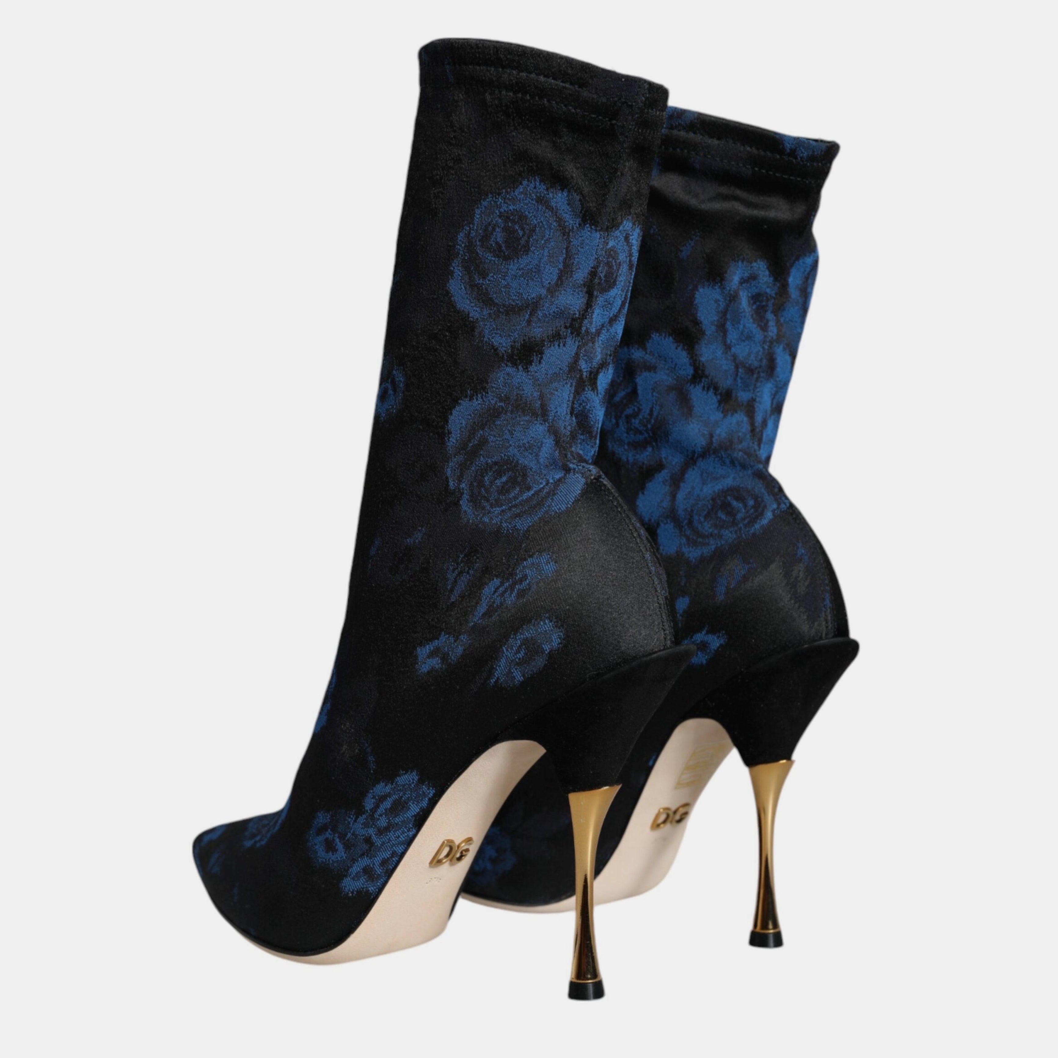 Дамски луксозни обувки на високи токчета над глезена Dolce & Gabbana Women’s Black Floral Stretch Mid Calf Heels Boots