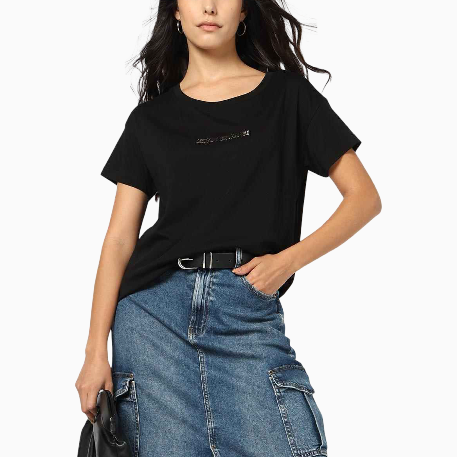 Дамска черна тениска Armani Exchange Women T-shirt XW000534 AF10359 Front View