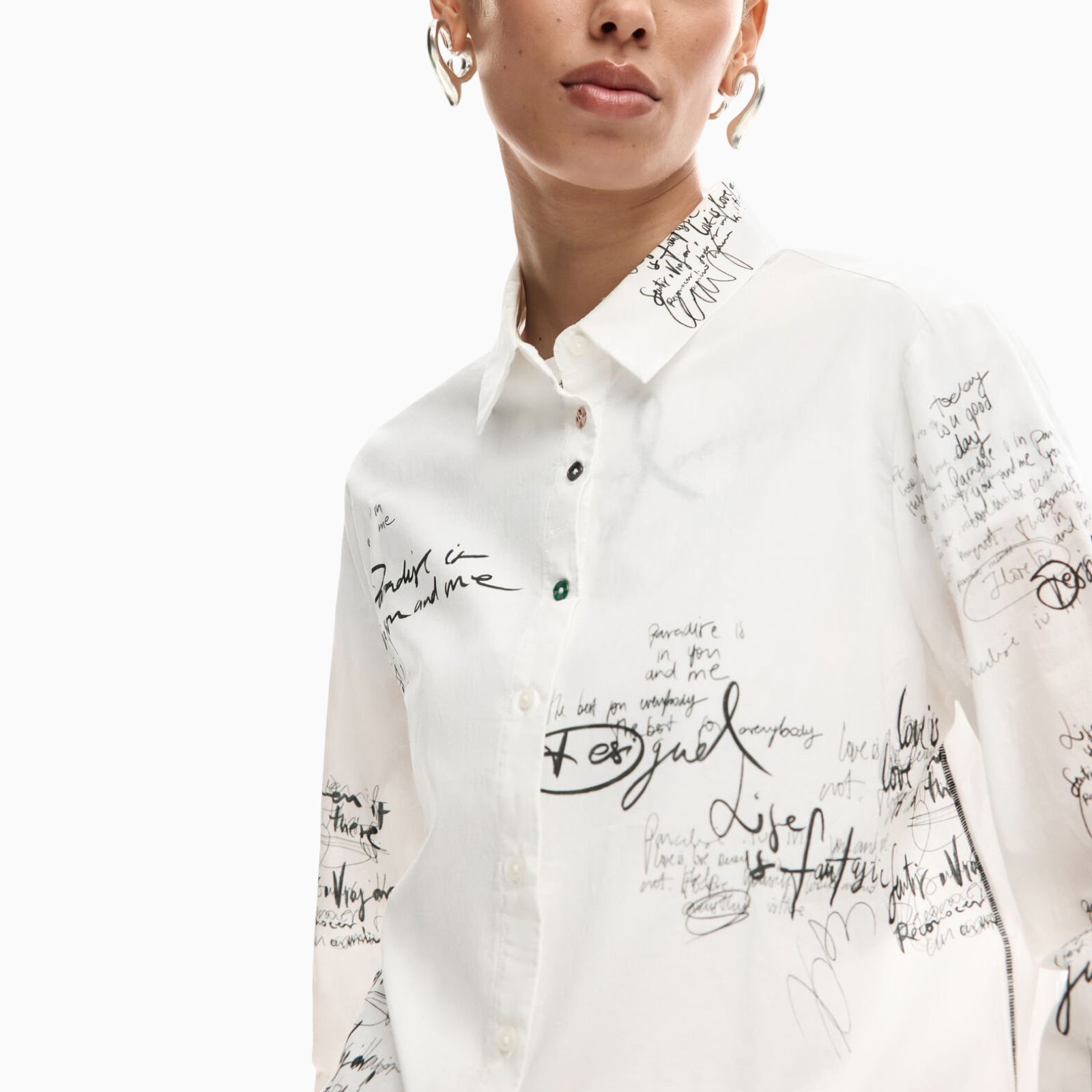 Дамска бяла риза Desigual Women Shirt 26SWCW09 1000 Close-Up