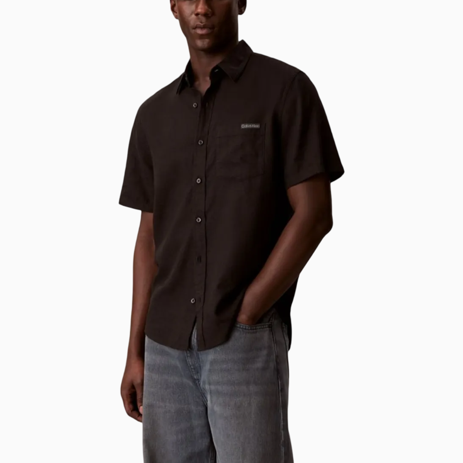 Мъжка черна ленена риза Calvin Klein Jeans Men Linen Shirt LV04RF120G UB1 Front View