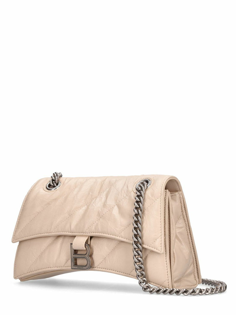 Дамска чанта Balenciaga Small Crush Bag in Beige with Chain
