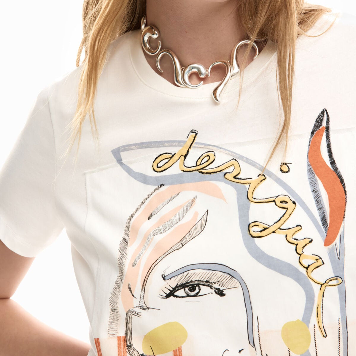 Дамска тениска Desigual women’s t-shirt 26SWTK51 1000 Close-up