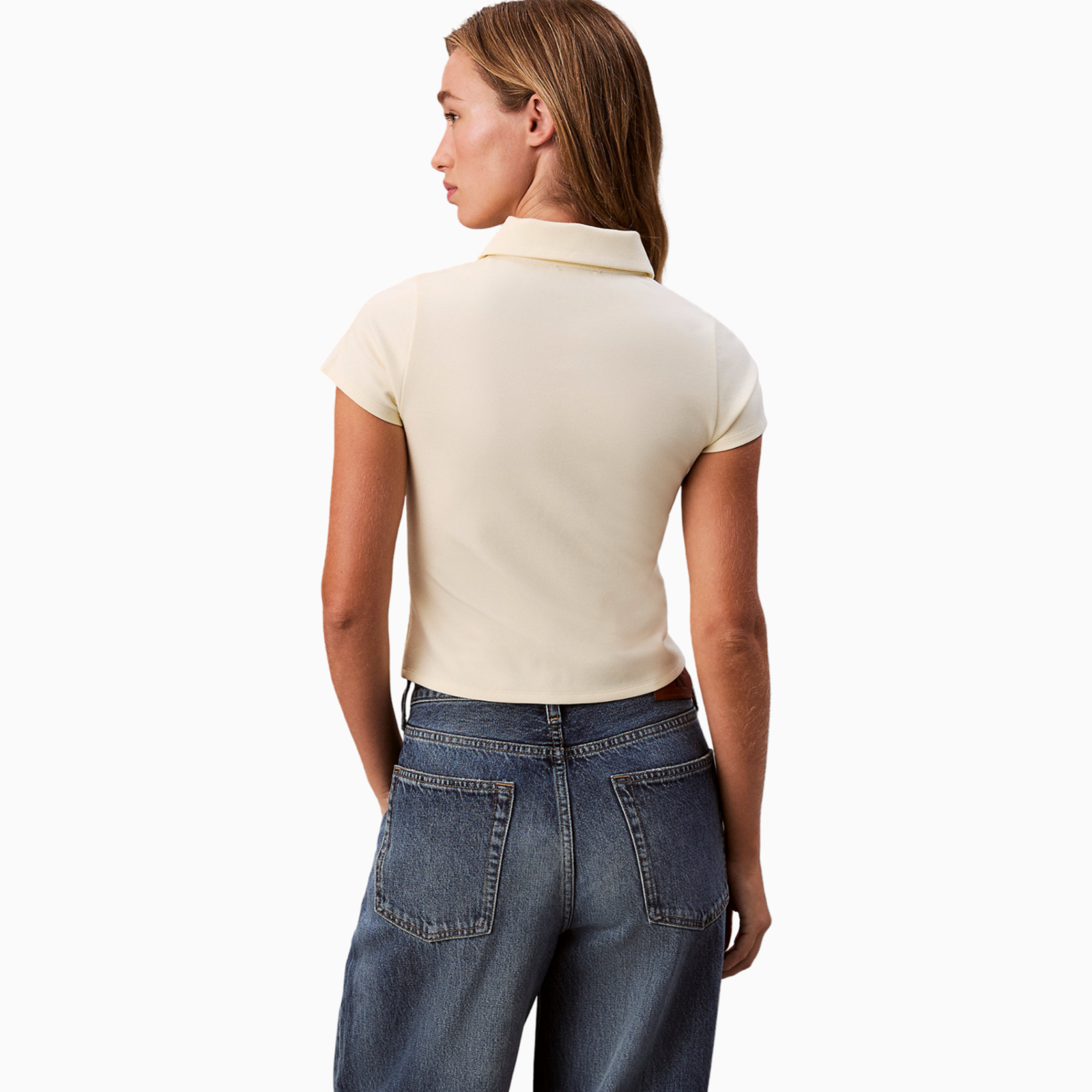 Дамска поло тениска Calvin Klein Jeans Women Tech Knit Cropped Polo LV047E212G 2EW Back View
