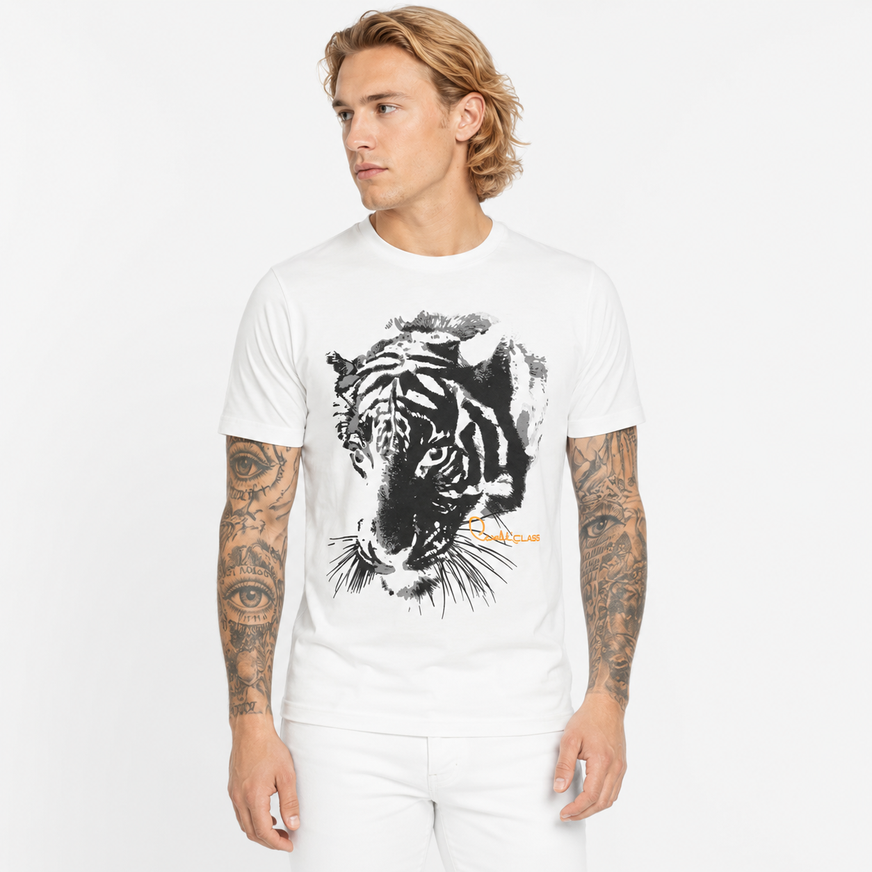 Мъжка бяла тениска Cavalli Class Men T-shirt RXT60JJD060 00053 Front View