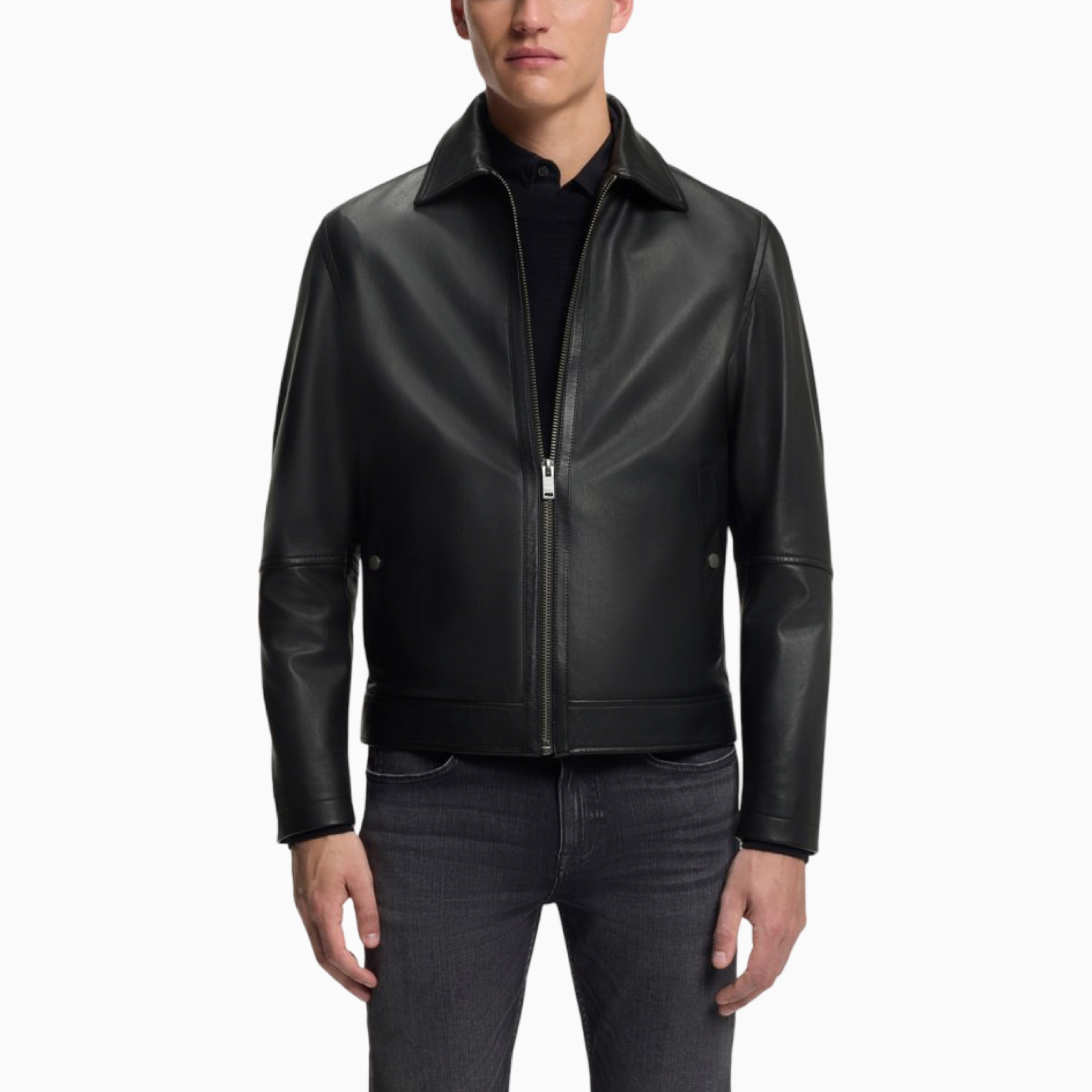 Мъжко кожено яке Boss Men Nappa Leather Jacket 50552141-001 Front View