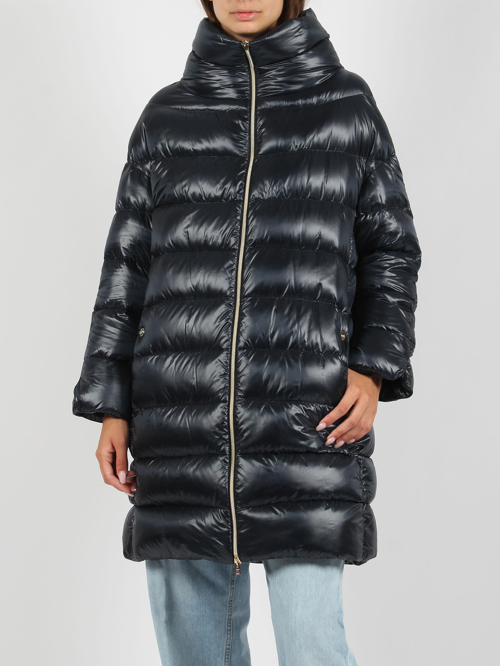Дамско дълго яке Women’s midi down jacket HERNO PI1283DIC12017Z9200 Dark Blue front view
