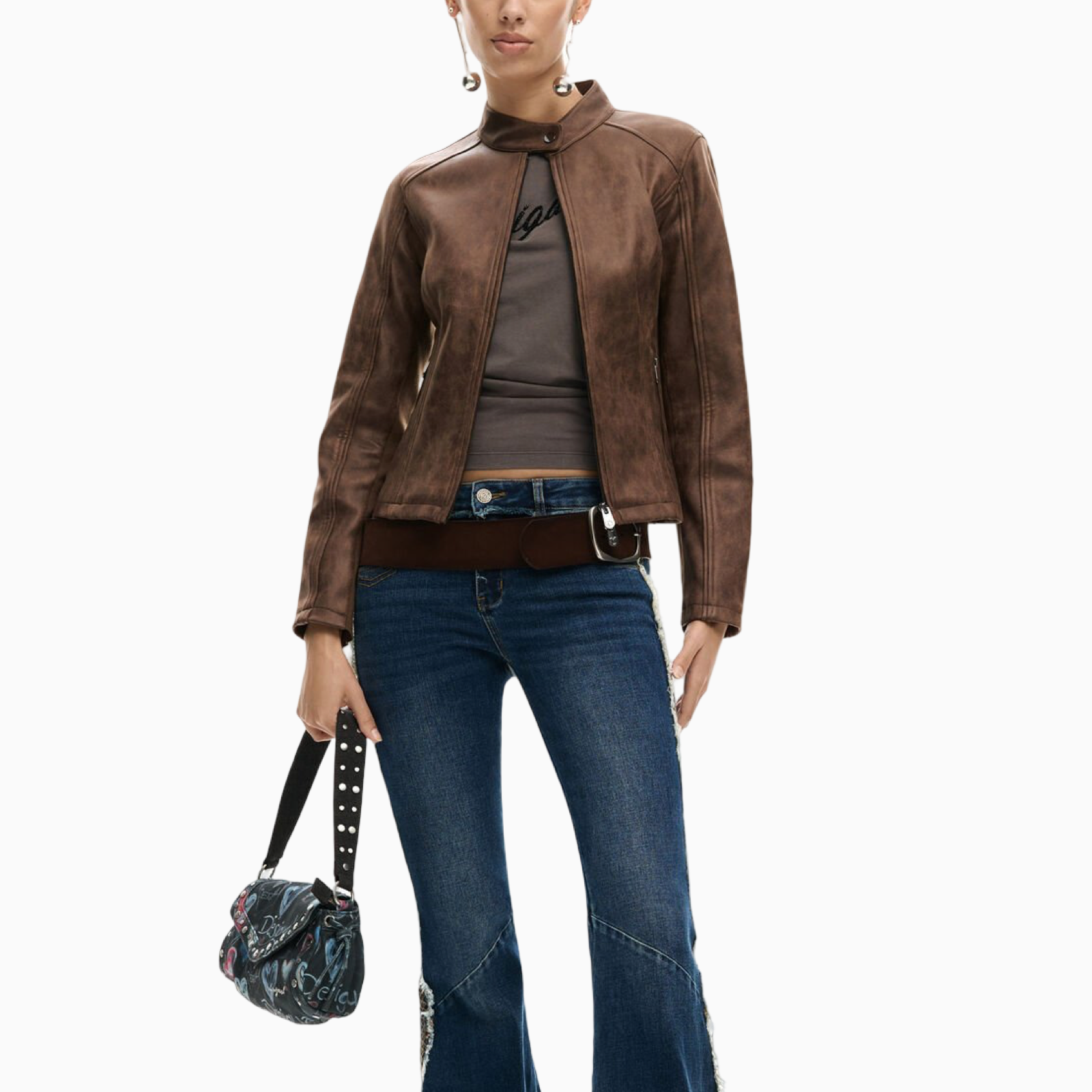 Дамско кафяво яке Desigual Women Jacket 26SWEW10 6029 Front View