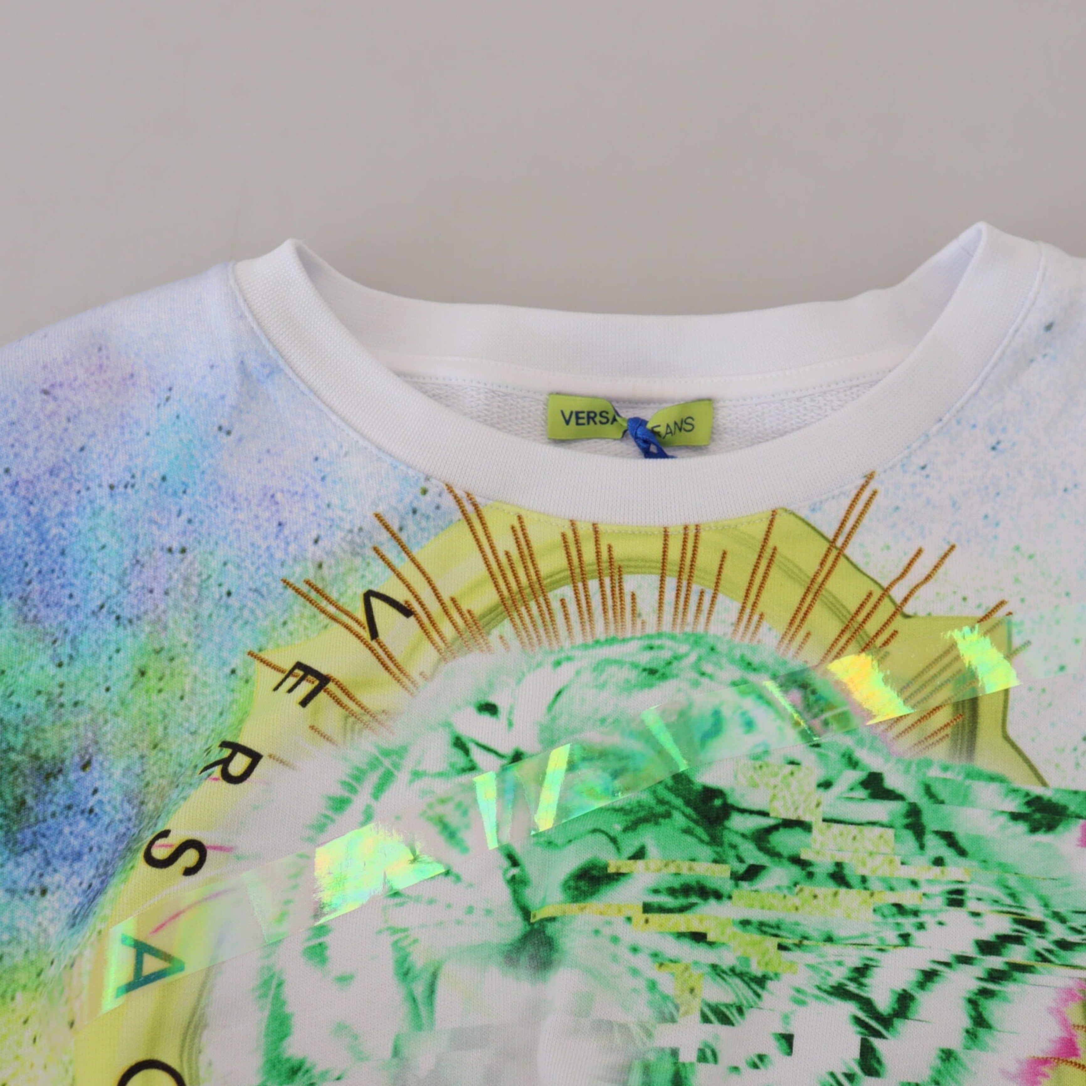 Дамска памучна блуза с дълъг ръкав Versace Jeans в бяло