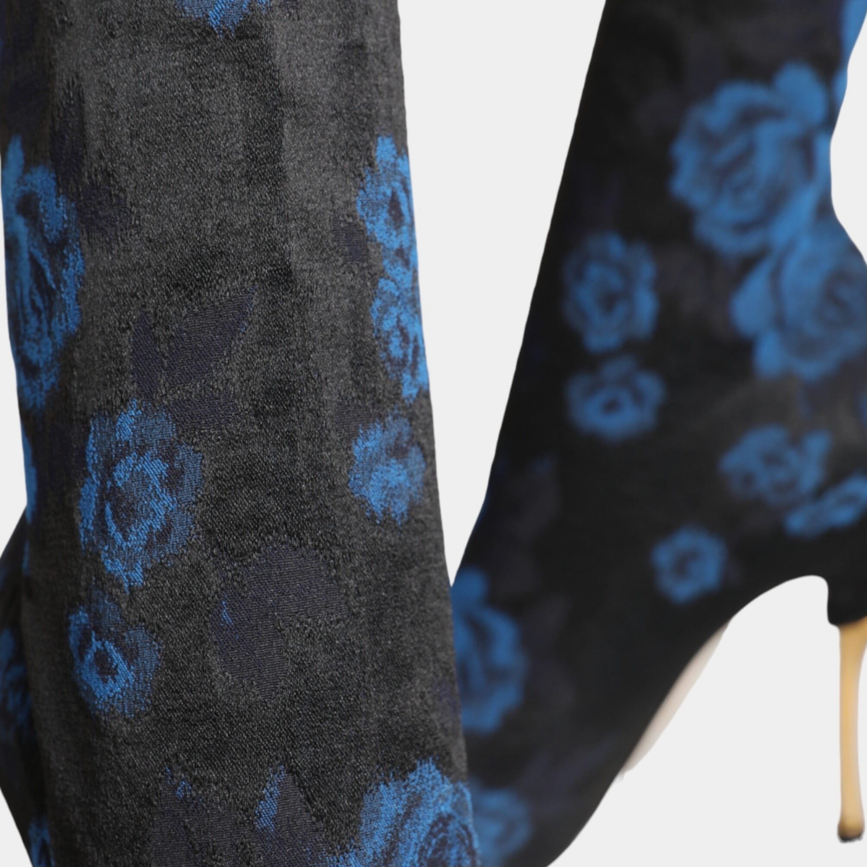 Дамски луксозни обувки на високи токчета над глезена Dolce & Gabbana Women’s Black Floral Stretch Mid Calf Heels Boots