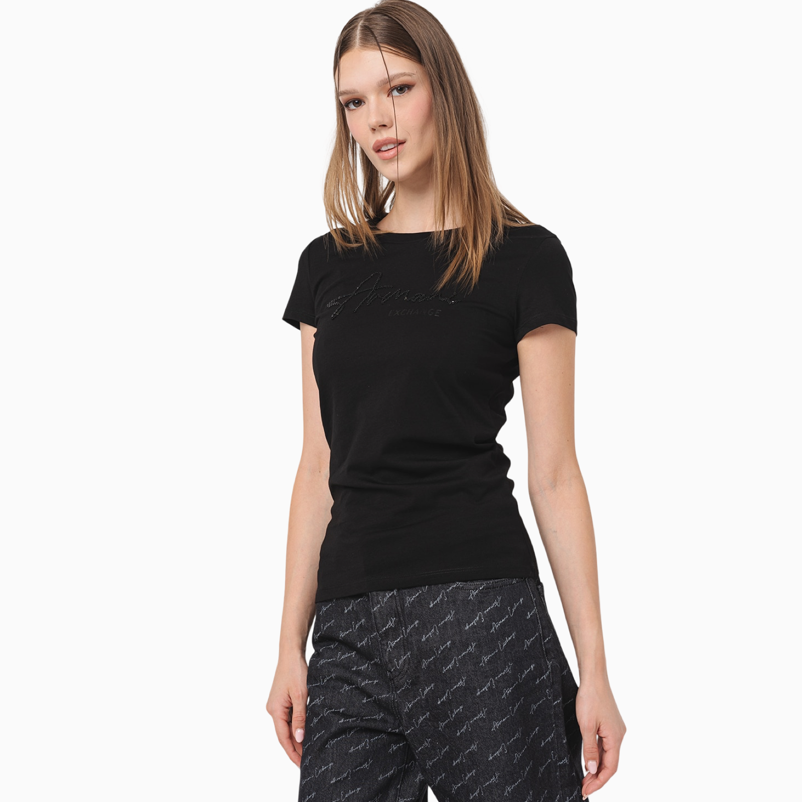 Дамска черна тениска Armani Exchange 6DYT51 YJG3Z 1200