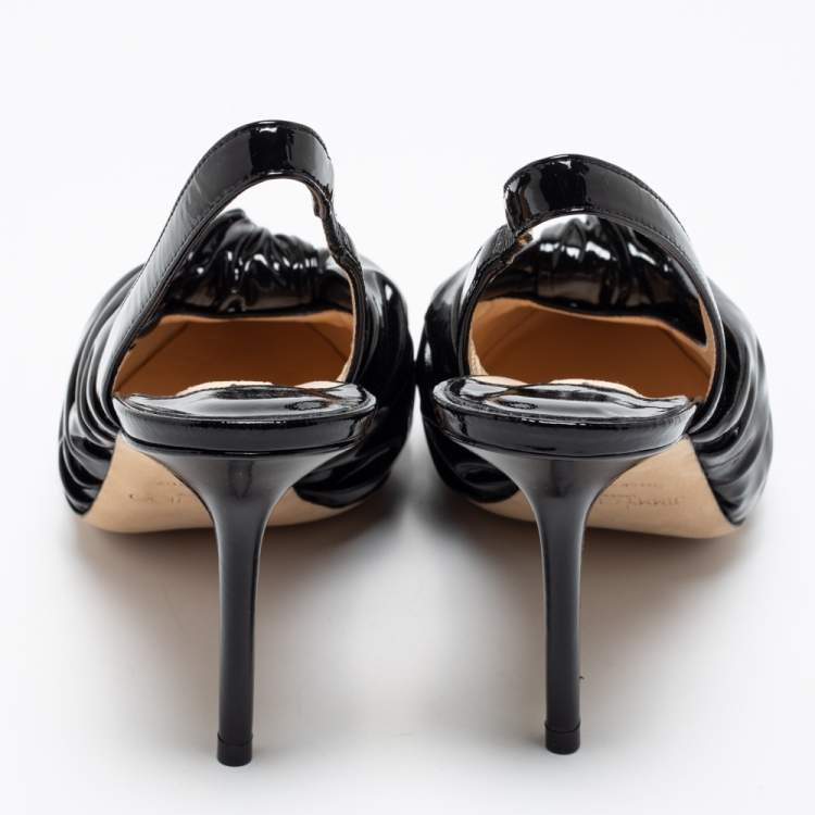Дамски черни токчета Jimmy Choo Annabel 85 Knotted Leather Slingback Pumps