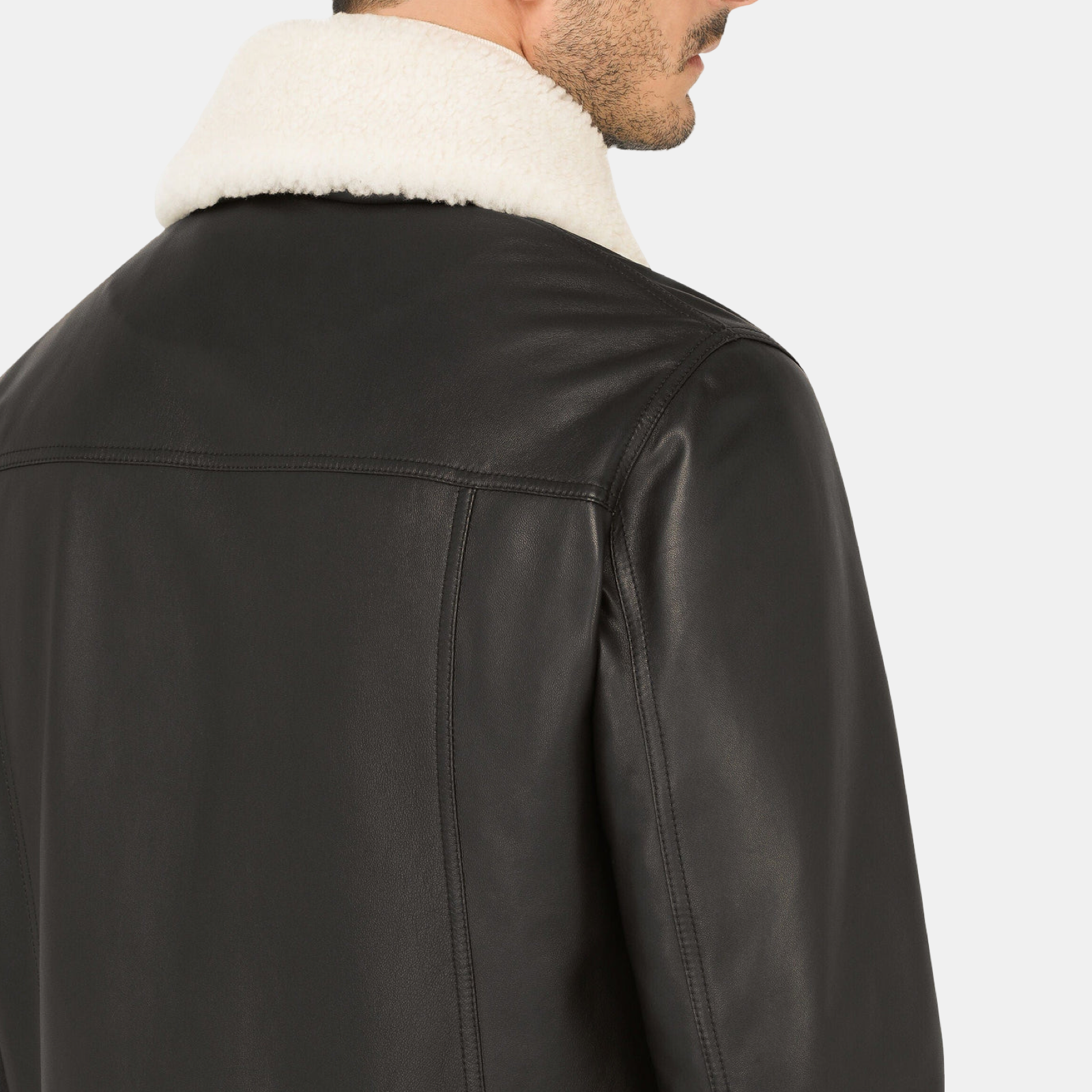 Dolce & Gabbana Shearling Collar Men Leather Jacket G9VN0L HULLZ N0000 Close-Up