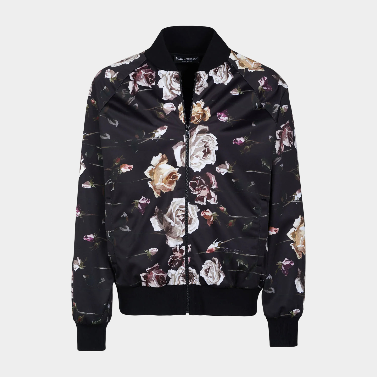 Dolce & Gabbana Rose Motif Bomber Jacket Front View