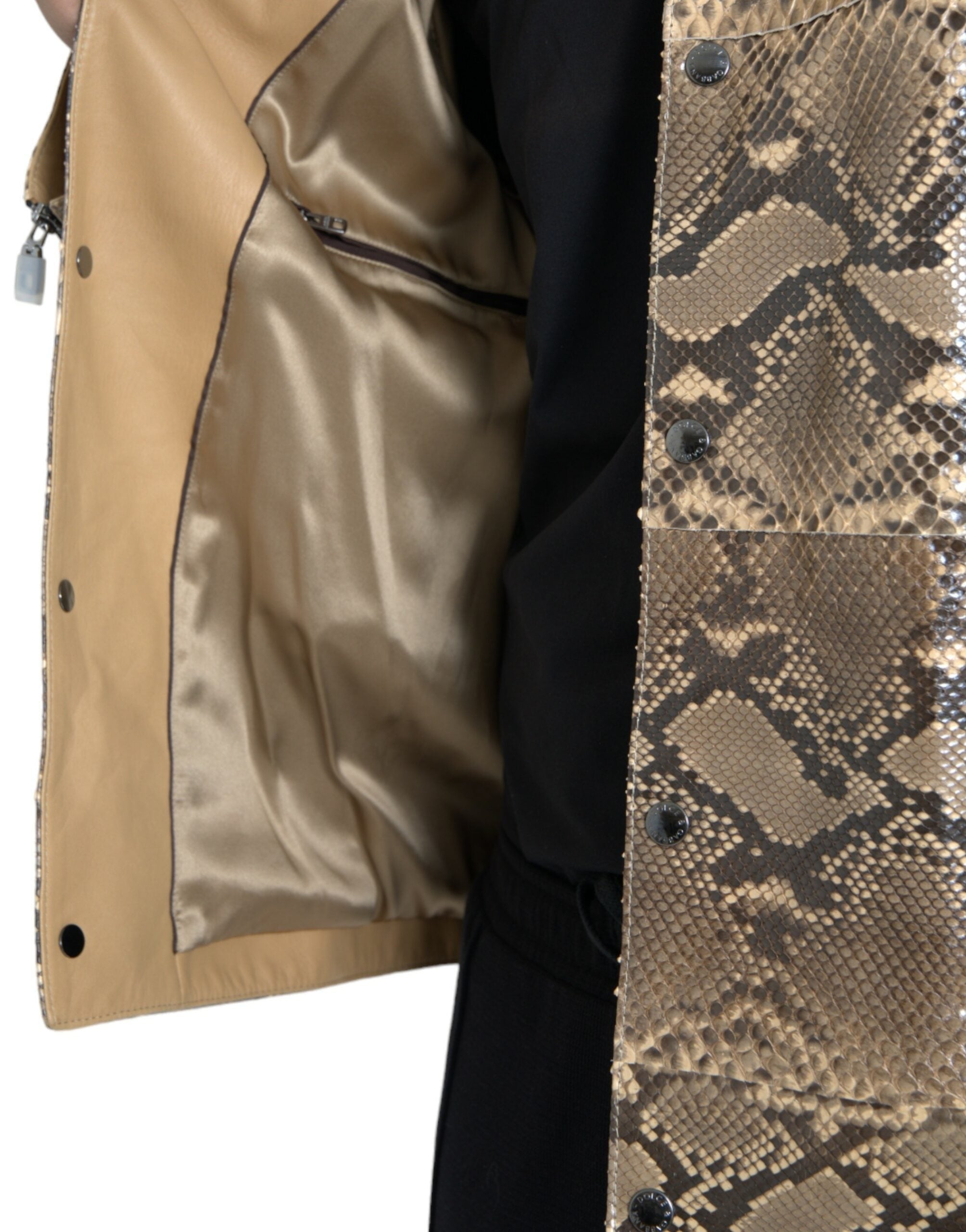 Мъжко луксозно кожено яке от естествена кожа от питон Dolce & Gabbana Python Biker Jacket Beige
