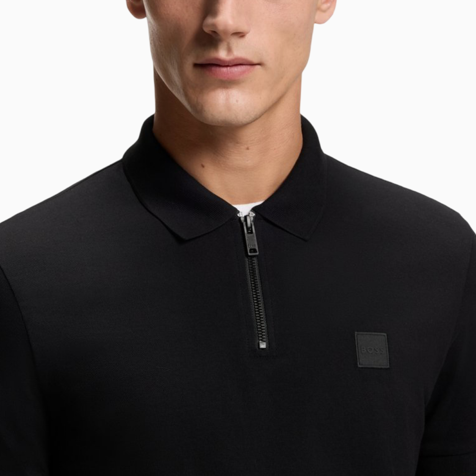 Мъжка черна поло тениска Boss Passerzip Men Polo 50537507 001 Close-Up