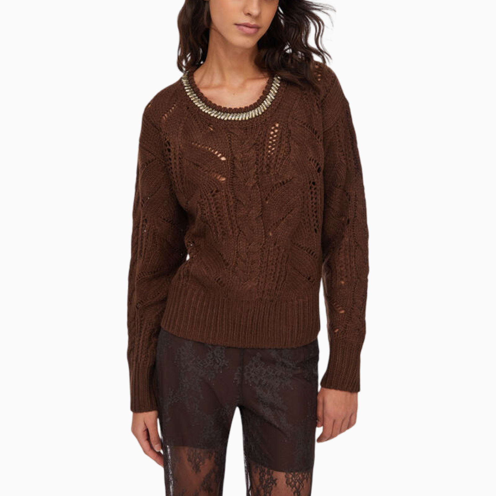 Дамски кафяв пуловер Liu Jo Sweater MF5452 MA37R Front View