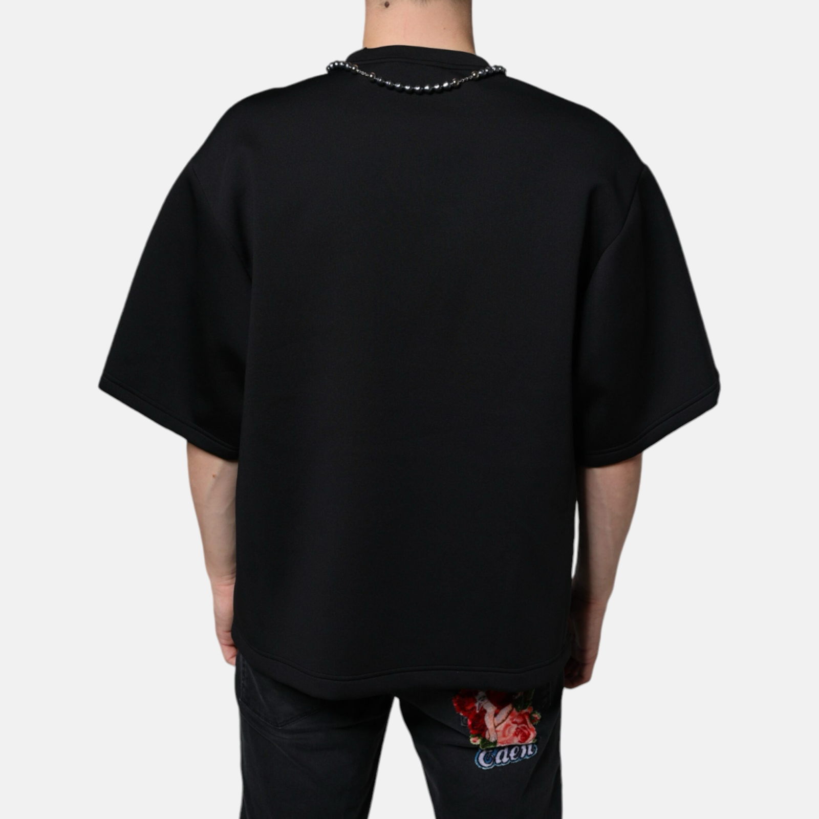 Мъжка черна oversize тениска Dolce & Gabbana Necklace Embellished Men T-shirt