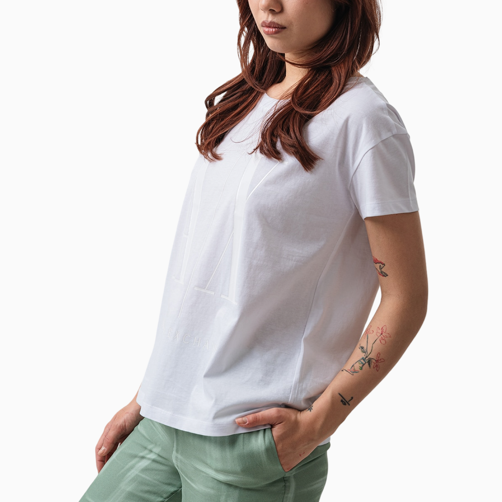 Дамска бяла тениска Armani Exchange Women T-shirt 8NYTCX YJG3Z U0002 Side View