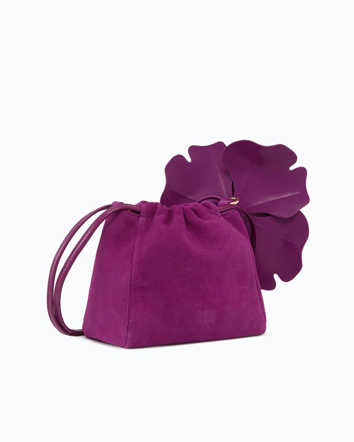 PINKO suede shoulder bucket bag with nappa leather flower 107678A3M6-N45Y purple angled view