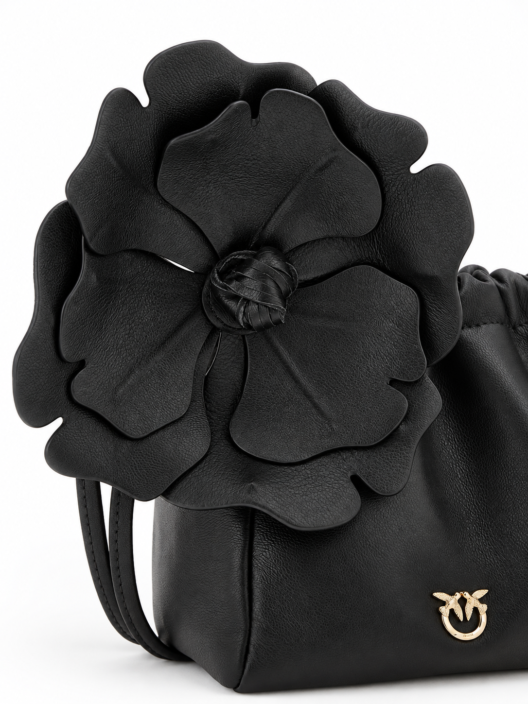 PINKO suede shoulder bucket bag with nappa leather flower 107678A3M6-Z99Y Black detail view