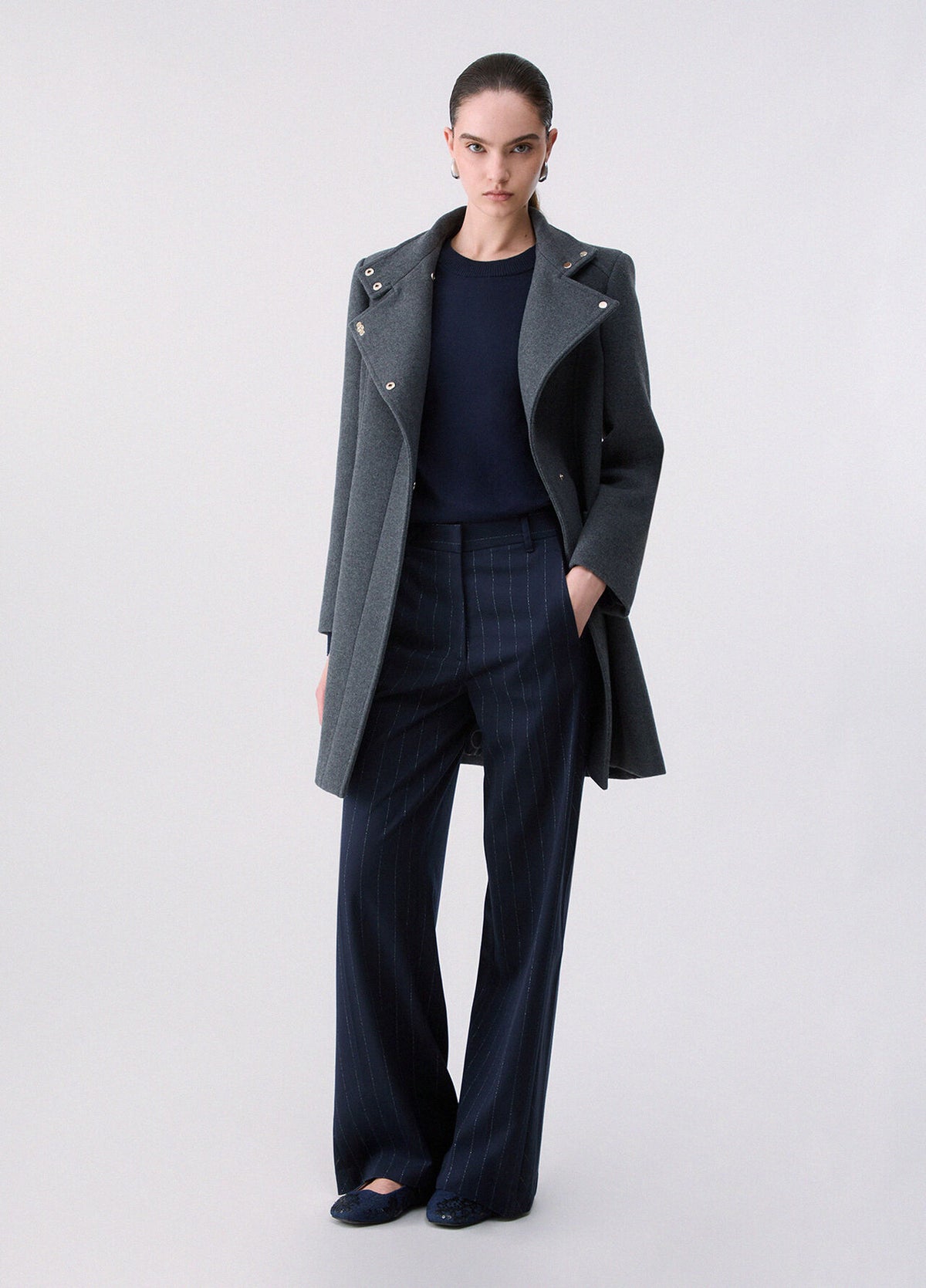 Дамско палто Women’s midi coat in wool blend Liu Jo WF6412T720A09F9048 Gray front view