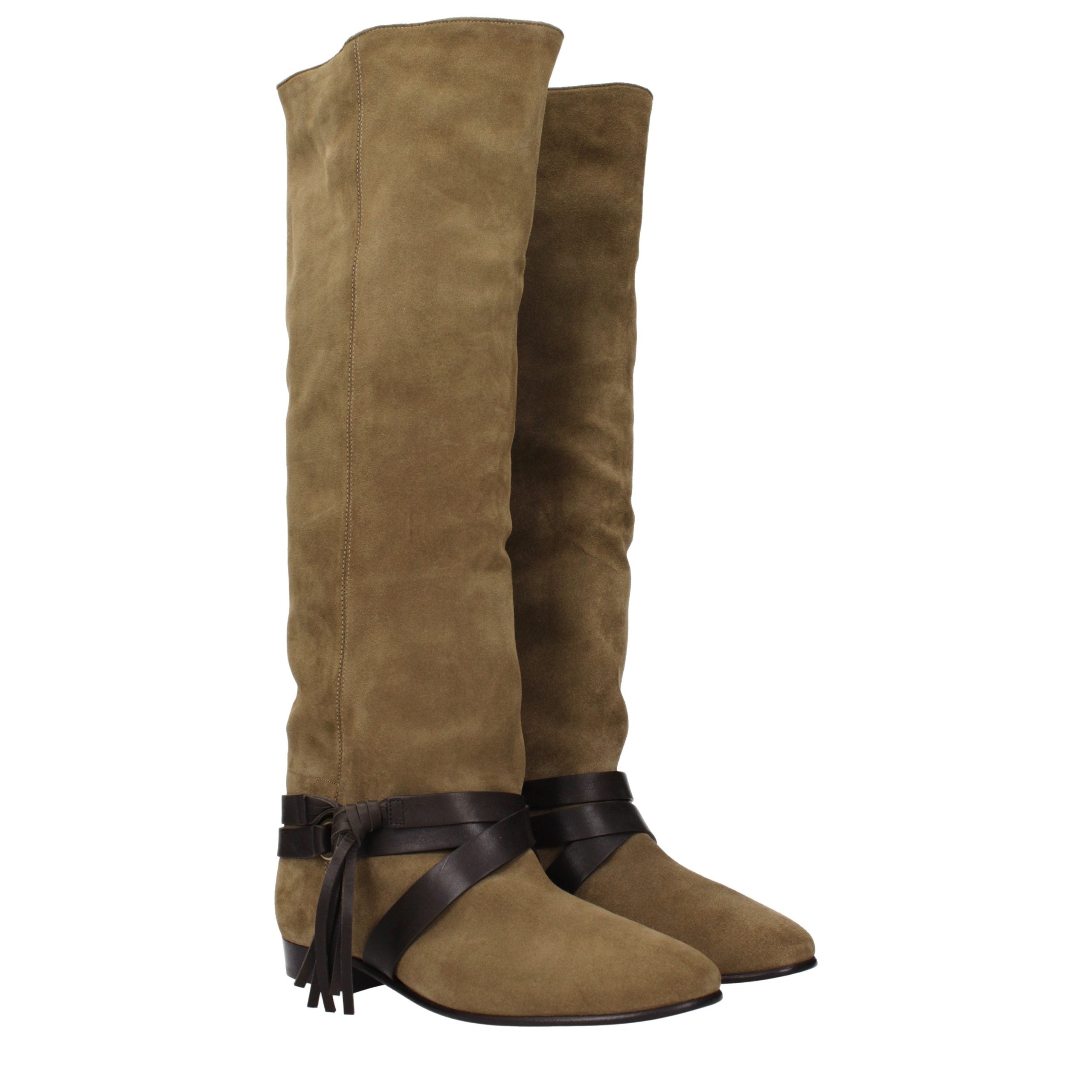 Дамски велурени ботуши чизми Women’s over-the-knee boots Isabel Marant Silmon BT0050FAC4A13S67DO Olive Green