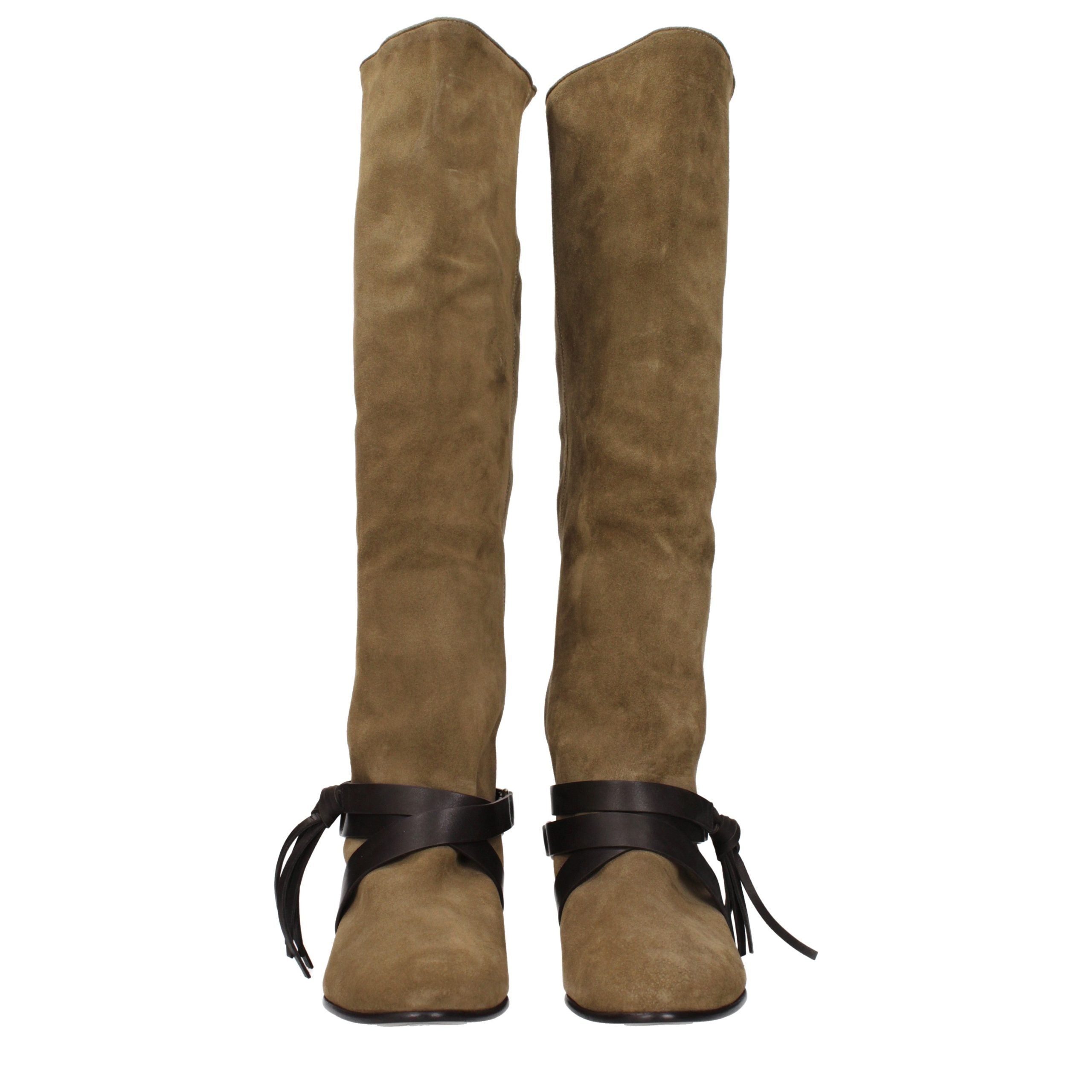 Дамски велурени ботуши чизми Women’s over-the-knee boots Isabel Marant Silmon BT0050FAC4A13S67DO Olive Green front view