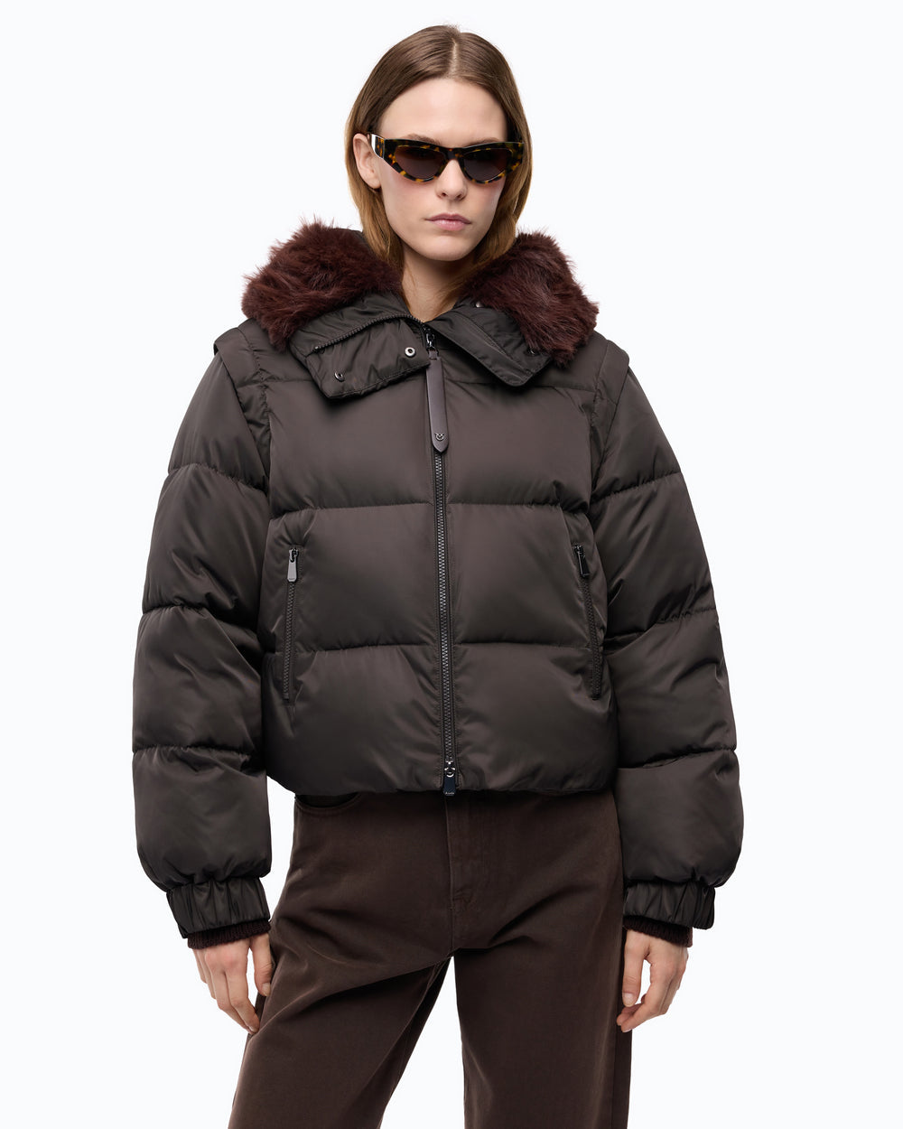 Дамско яке Women’s padded down jacket Pinko Godetia 107183A2Y0 M04 Dark Brown front view