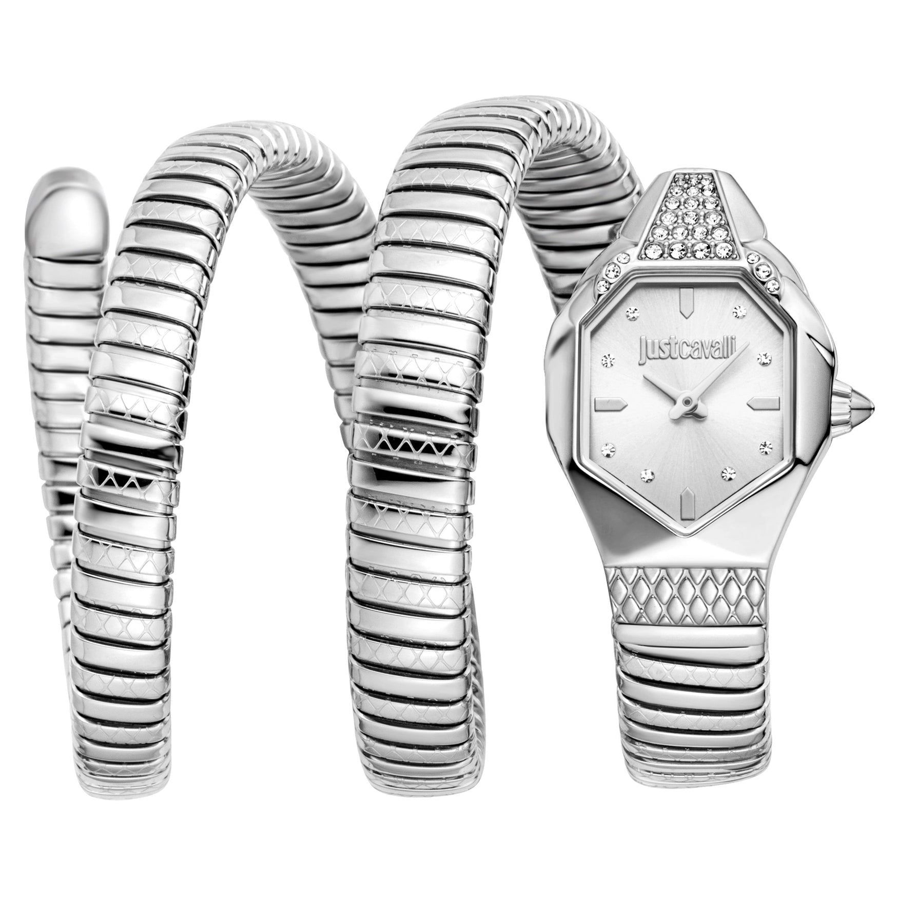Дамски часовник Women’s watch Just Cavalli Signature Snake Ambra JC1L370M0015 Silver front view