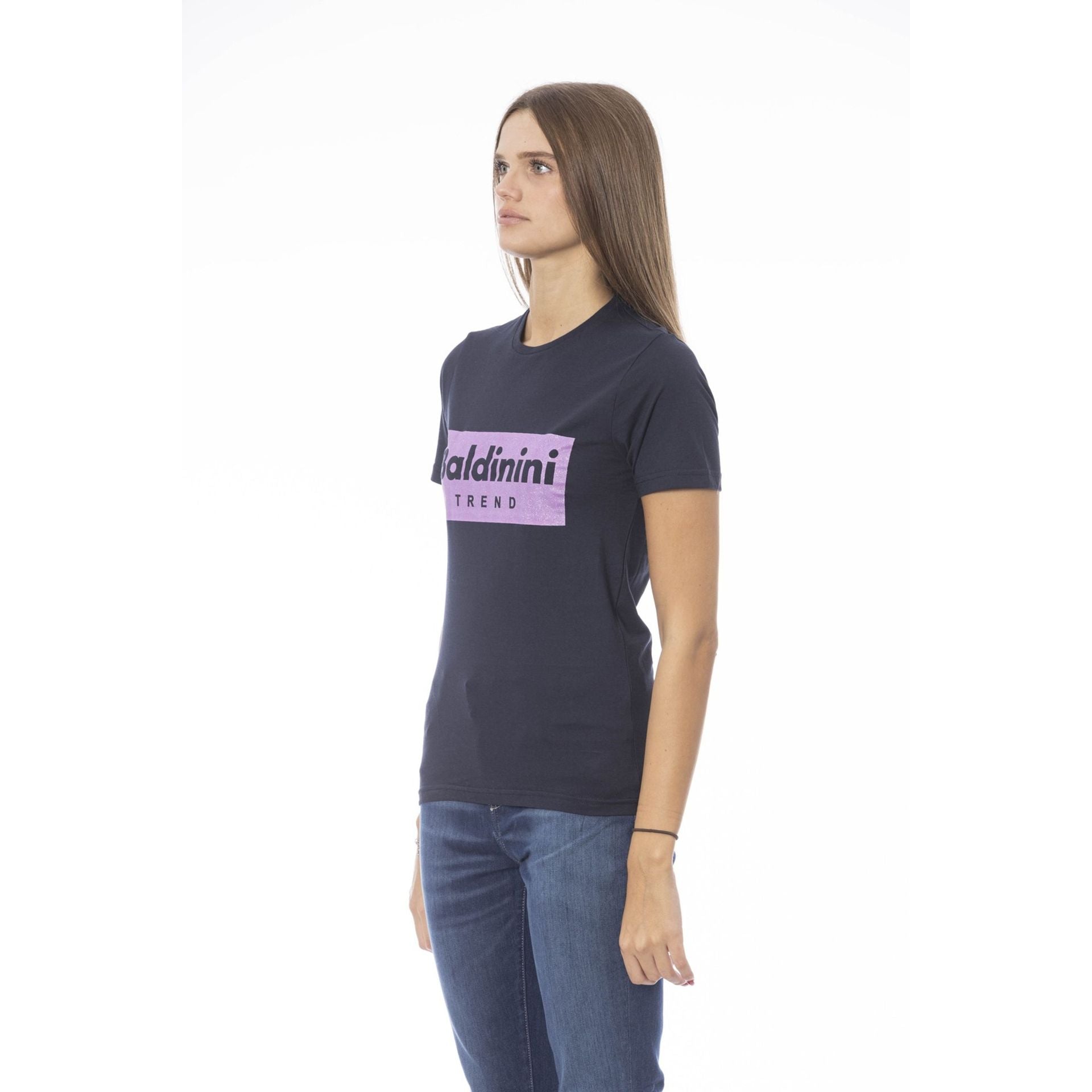 Дамска тениска Women’s cotton t-shirt Baldinini Trend TSD02 MANTOVA BLUNAVY angled view