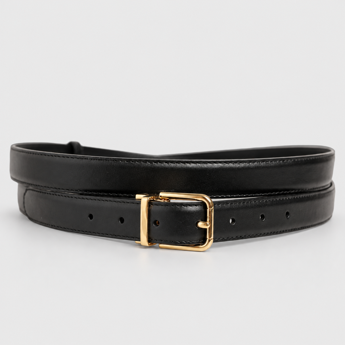 Dolce & Gabbana Black Leather Double Wrap Metal Buckle Belt - studio view 8