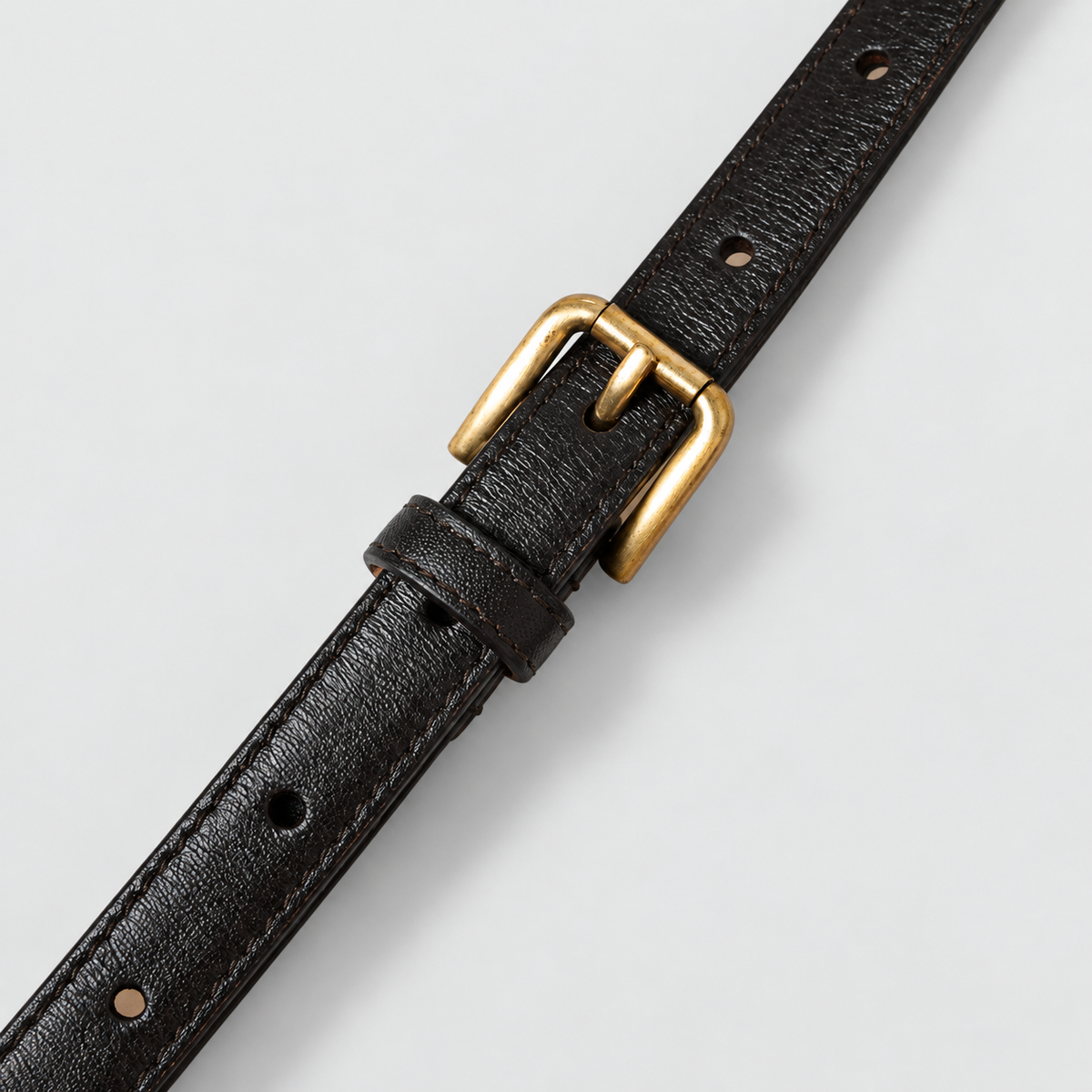 Dolce & Gabbana Black Leather Long Skinny Gold Metal Buckle Belt - studio view 5