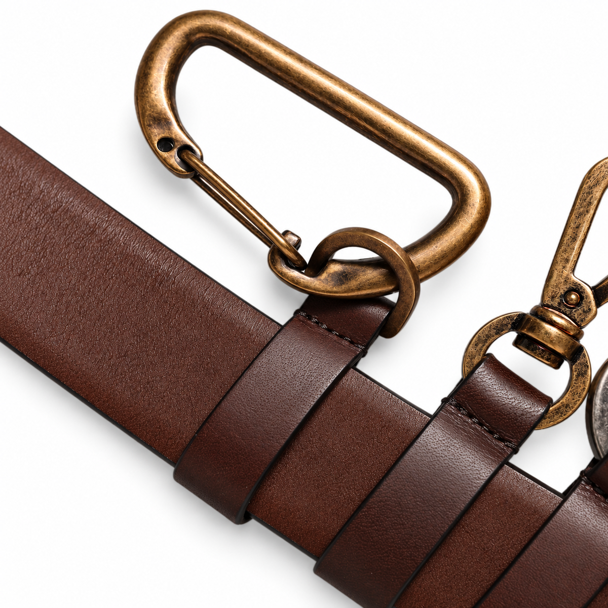 Men's belt Dolce & Gabbana SKU: BC4537 AW844 carabiner and leather keeper close-up
