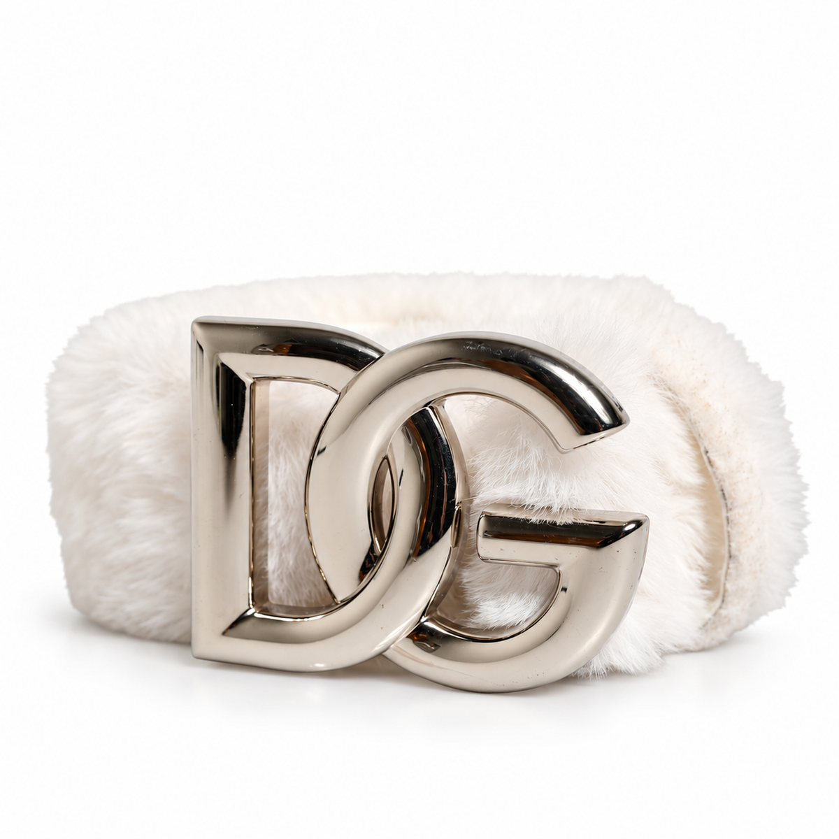 Dolce & Gabbana White Fleece Silver DG Logo Metal Buckle Belt - BC4646 AI532 - view 1