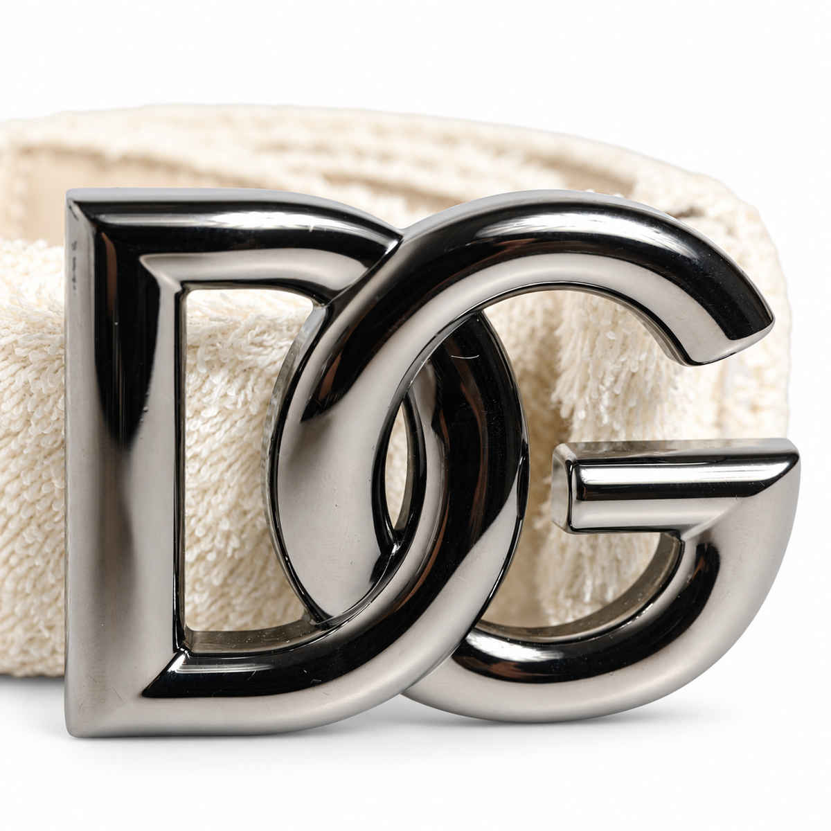 Dolce & Gabbana White Cotton Fleece DG Logo Metal Buckle Belt - BC4646 AJ210 - view 3