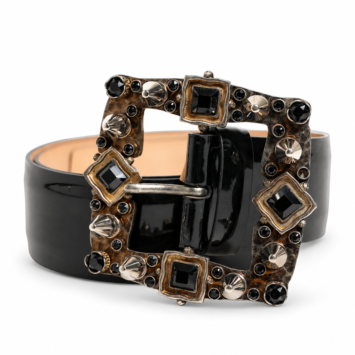 Dolce & Gabbana Black Leather Crystal Metal Buckle Belt - BE1245 AI168 - view 1