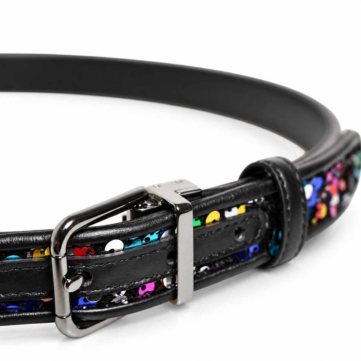 Dolce & Gabbana Black Sequin Embellished Metal Buckle Belt - BC4337 AY410 - view 4