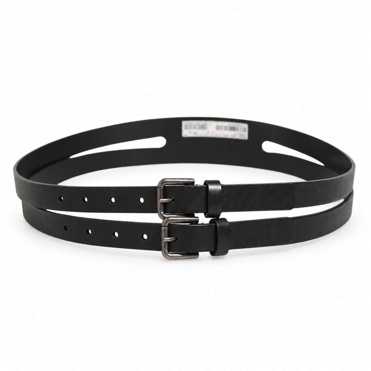 Dolce & Gabbana Black Double Strap Leather Silver Buckle Belt - BC4530 AX622 - view 4