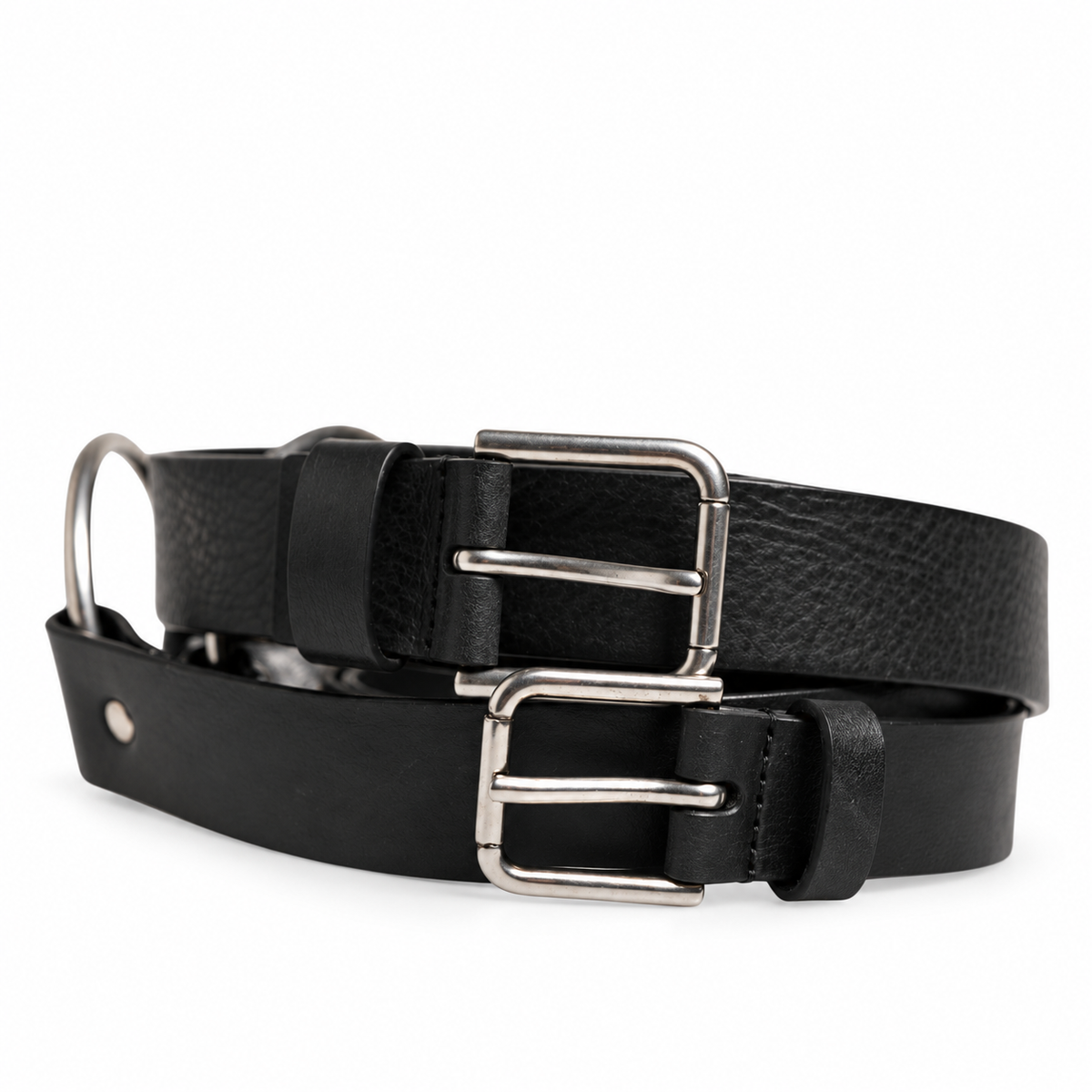 Dolce & Gabbana Black Double Strap Leather Silver Buckle Belt - BC4535 AV480 - view 1