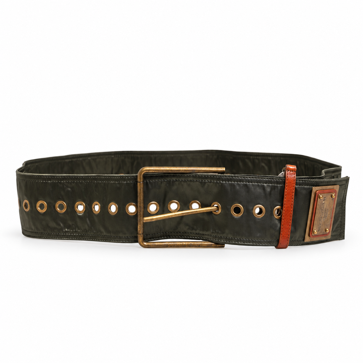 Dolce & Gabbana Dark Olive Green Wide Fabric Logo Plate Brass Buckle Belt - BC4638 AO960 87716 - view 1