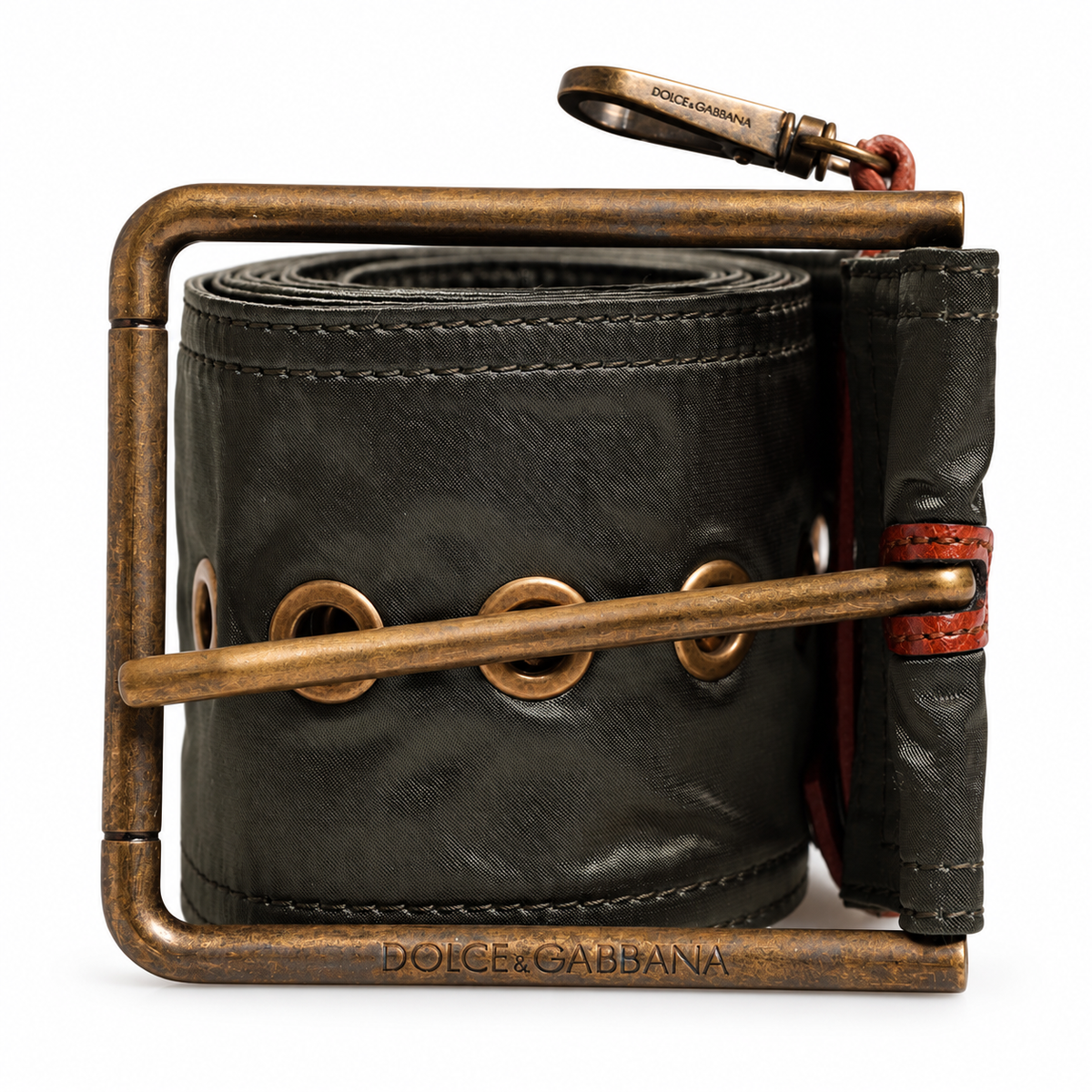 Dolce & Gabbana Dark Olive Green Wide Fabric Logo Plate Brass Buckle Belt - BC4638 AO960 87716 - view 3