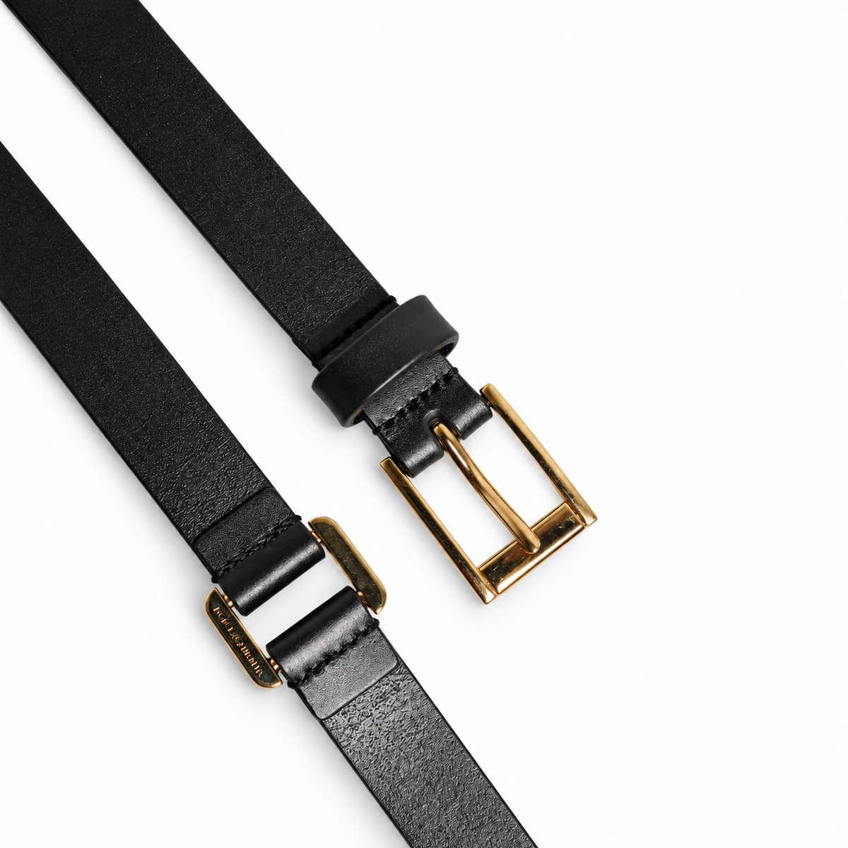 Dolce & Gabbana Black Double Strap Leather Gold Buckle Belt - BC4495 AX622 - view 5