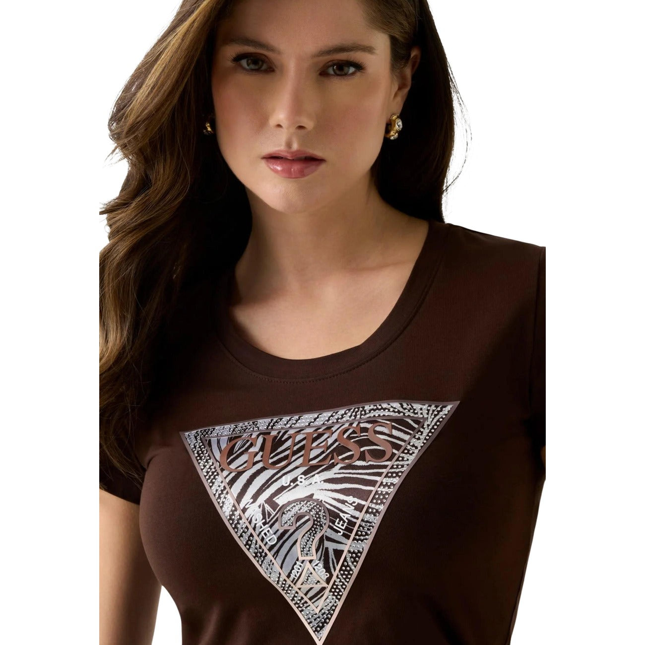 Дамска кафява тениска Guess Women T-shirt W6GI19K3042 Close-Up
