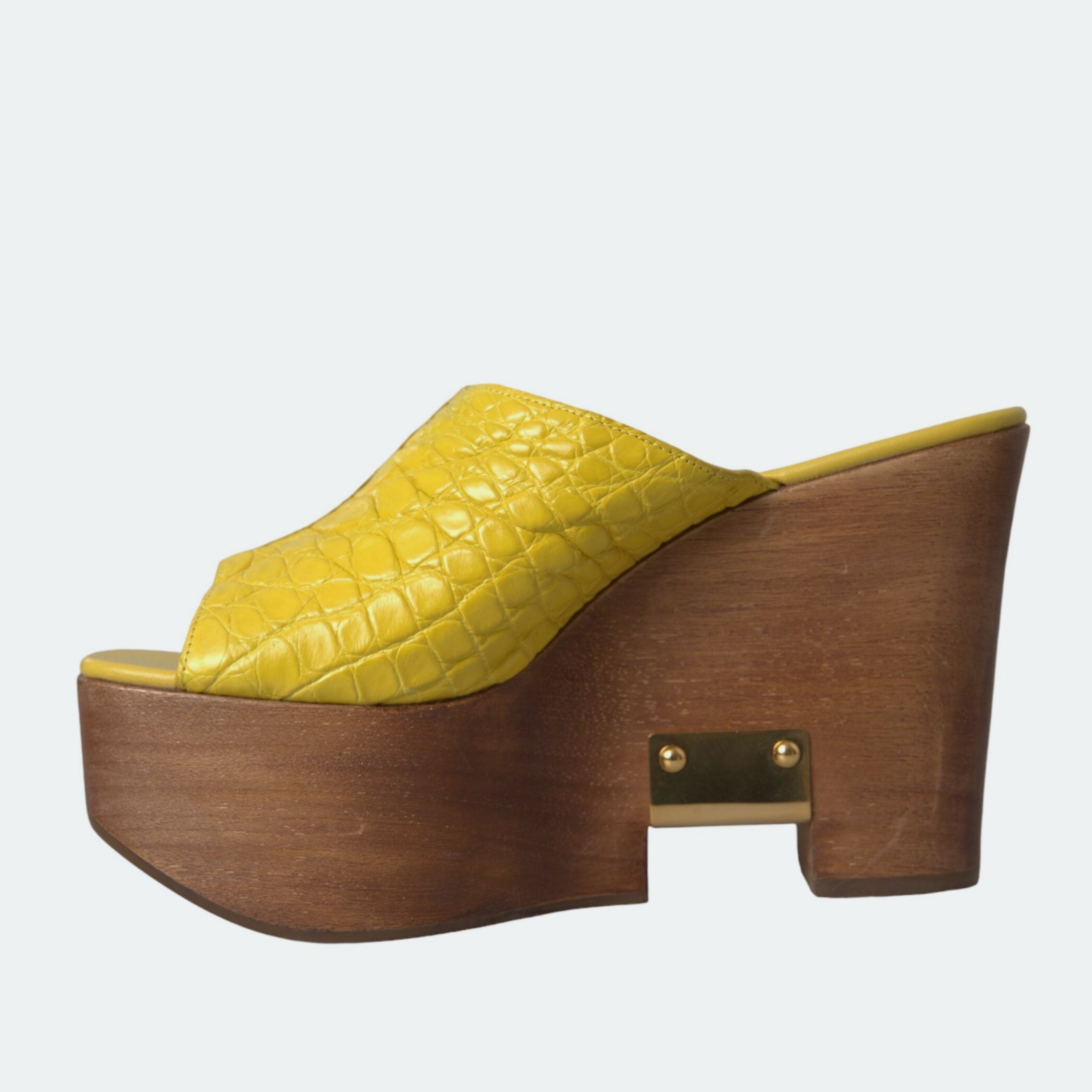 Дамско луксознодървено сабо с жълта естествена кожа DOLCE & GABBANA Women’s Wood Yellow Leather Mule Clogs